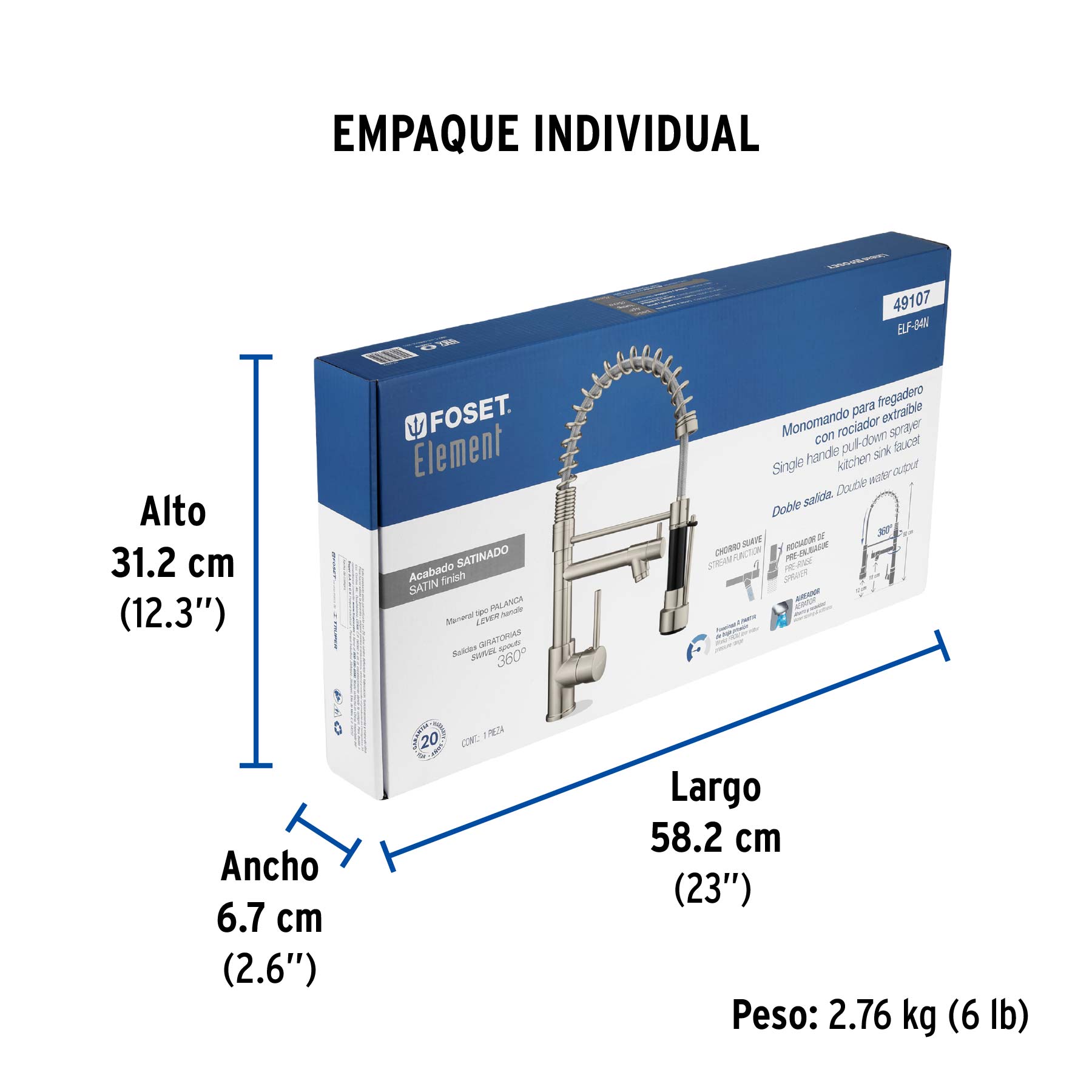 Monomando con doble salida para fregadero, Satín, ELEMENT - Empaque