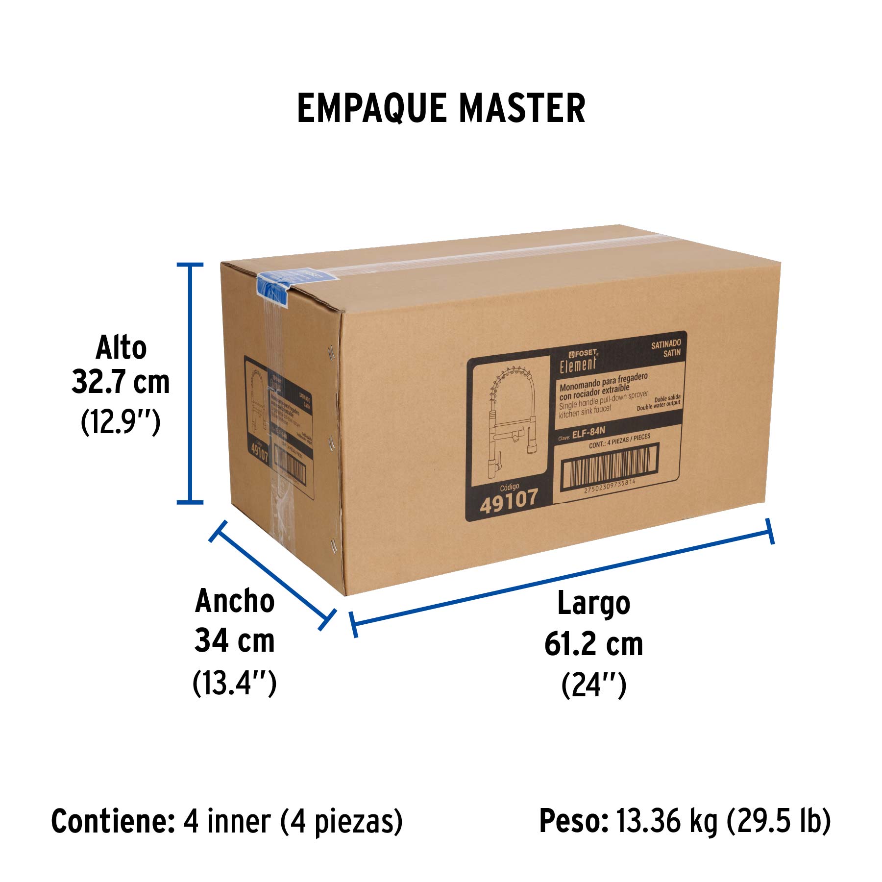 Monomando con doble salida para fregadero, Satín, ELEMENT - Empaque