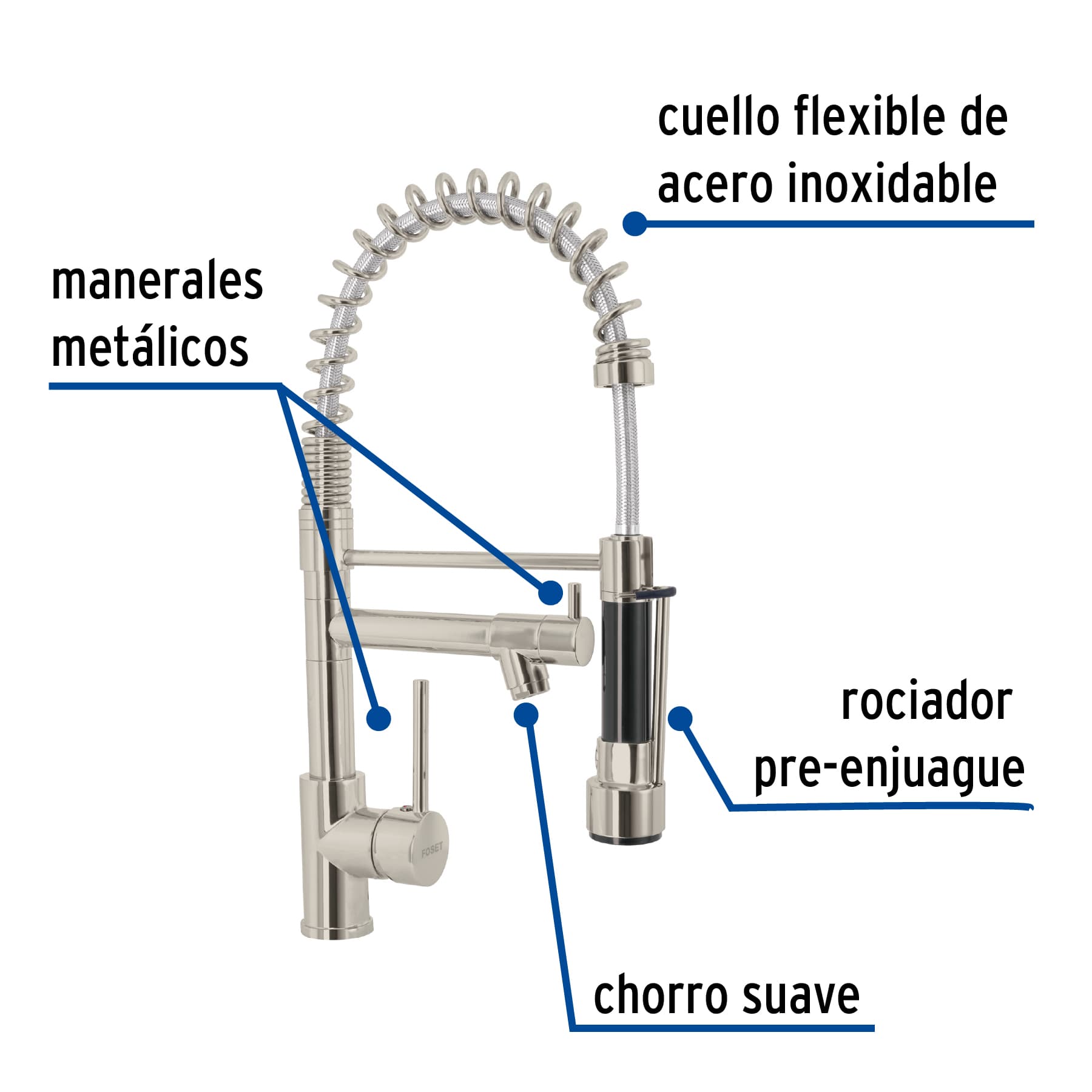Monomando con doble salida para fregadero, Satín, ELEMENT