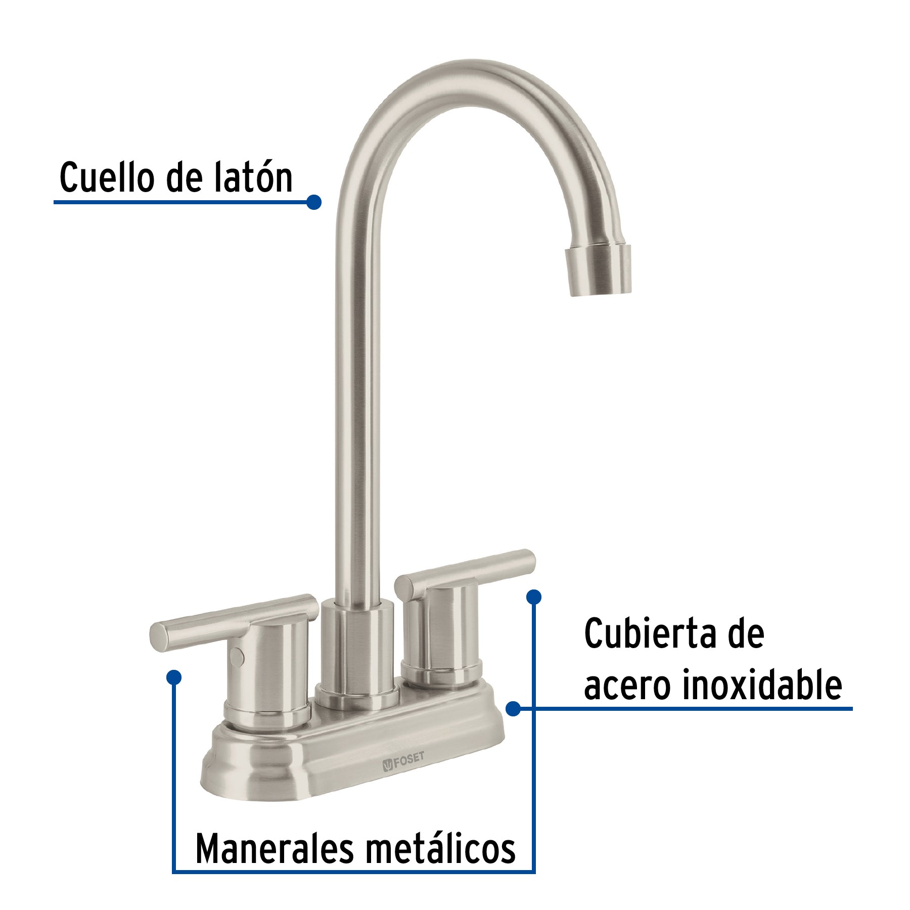 Mezcladora satín 4" para lavabo cuello tipo bar, ELEMENT