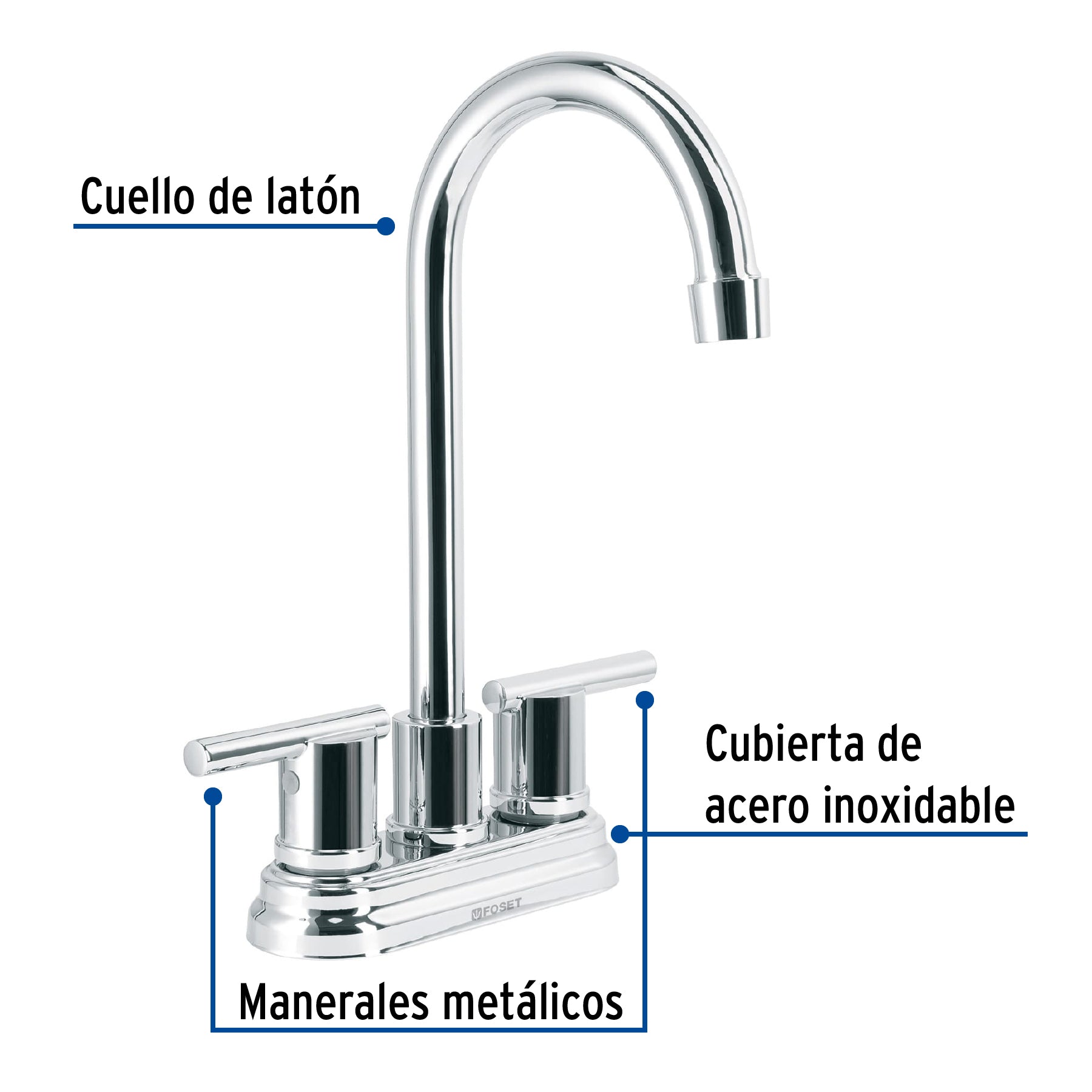 Mezcladora cromo 4" para lavabo cuello tipo bar, ELEMENT