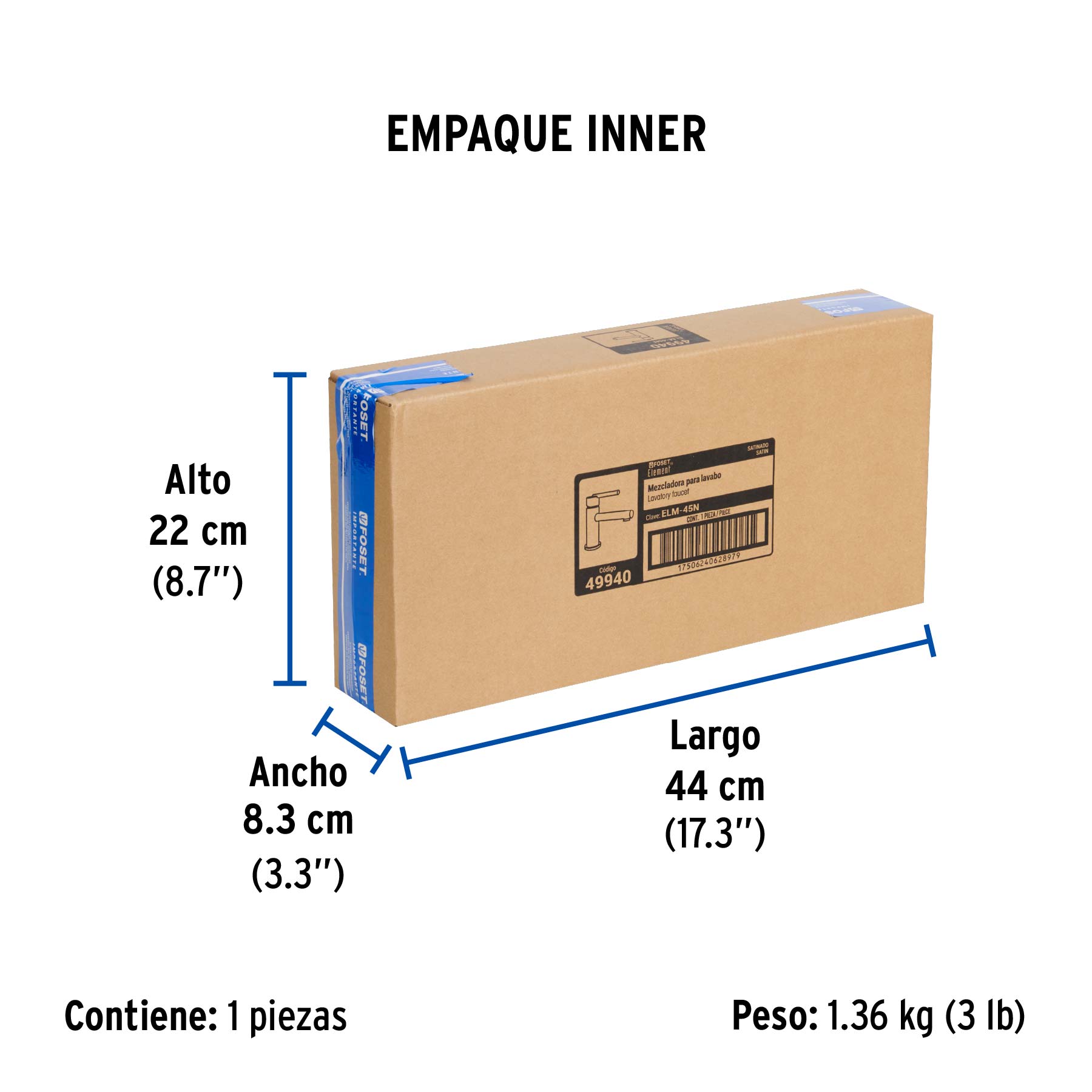 Monomando corto satín para lavabo, FOSET ELEMENT - Empaque