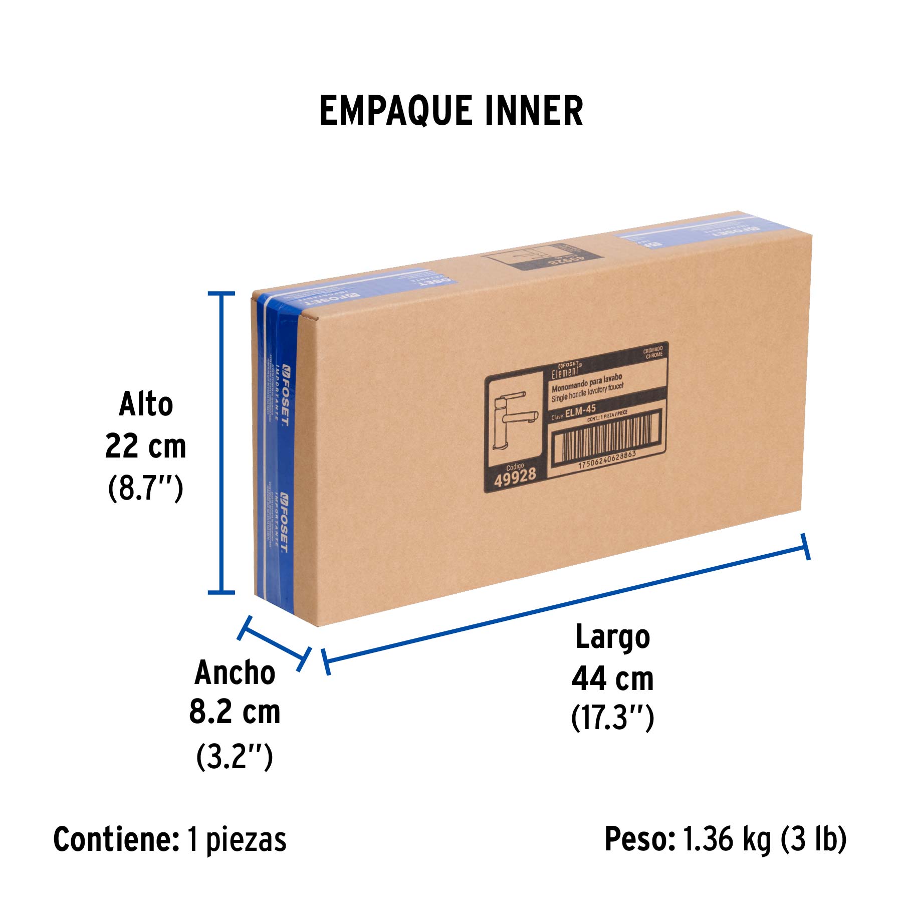 Monomando corto cromo para lavabo, FOSET ELEMENT - Empaque