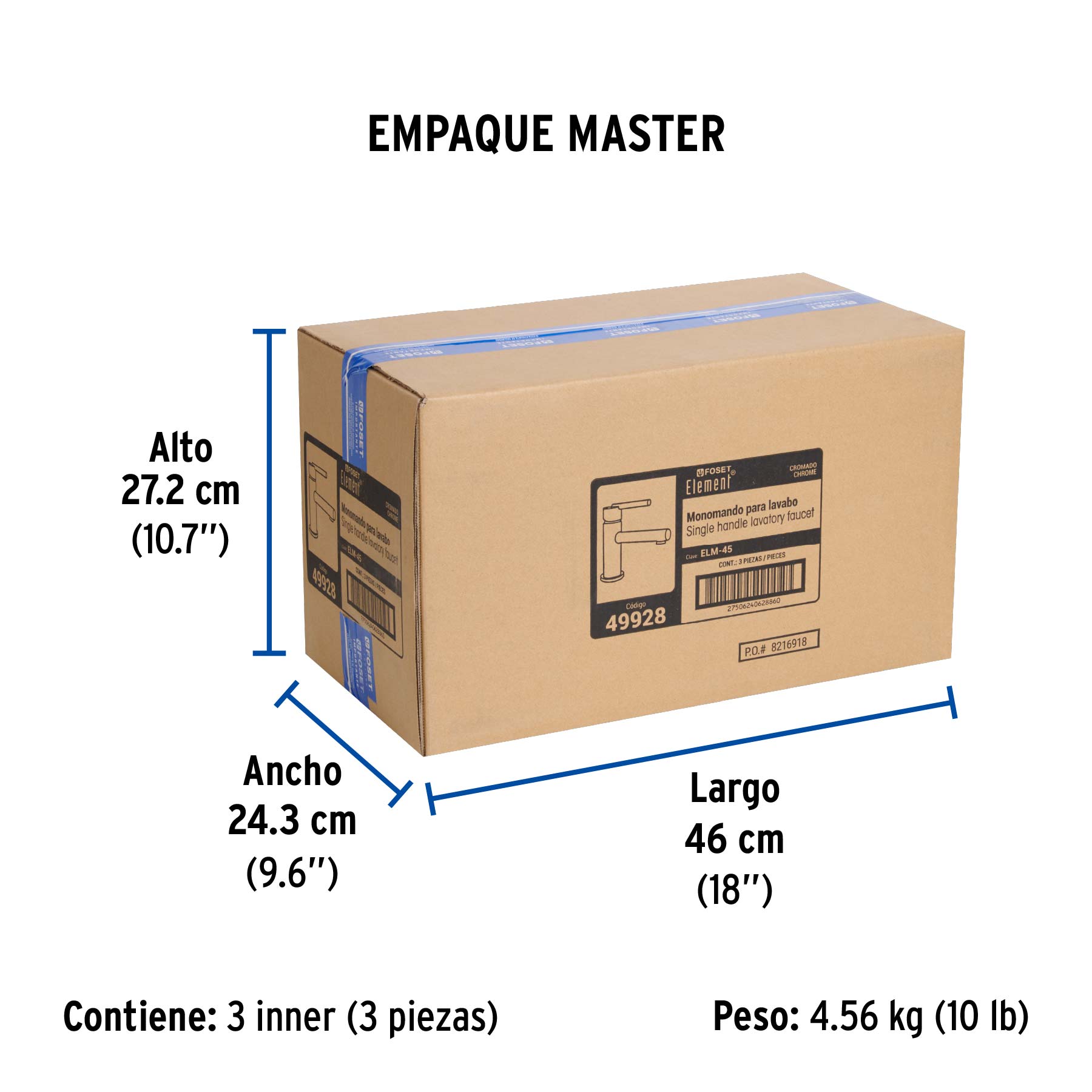 Monomando corto cromo para lavabo, FOSET ELEMENT - Empaque