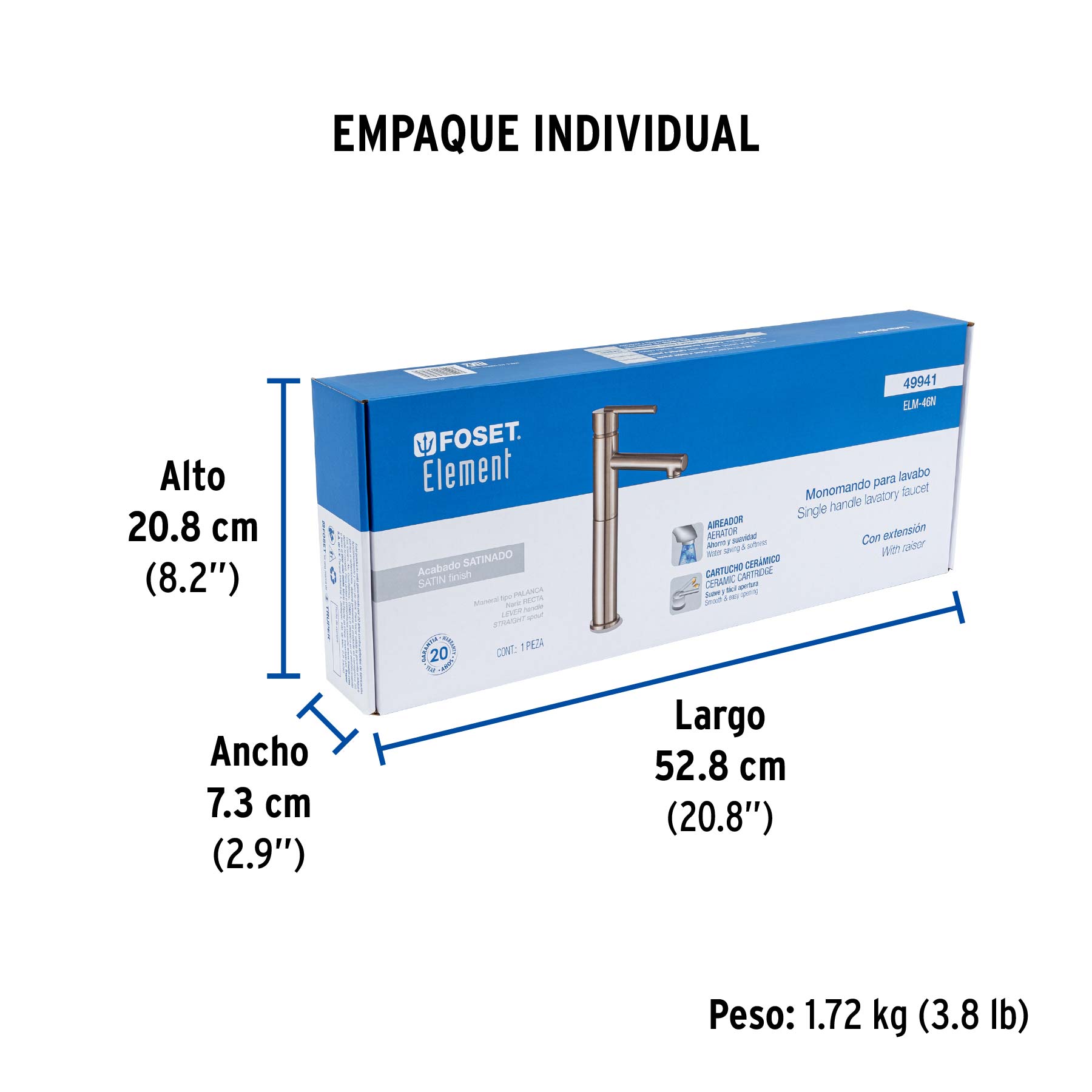 Monomando alto satín para lavabo, FOSET ELEMENT - Empaque