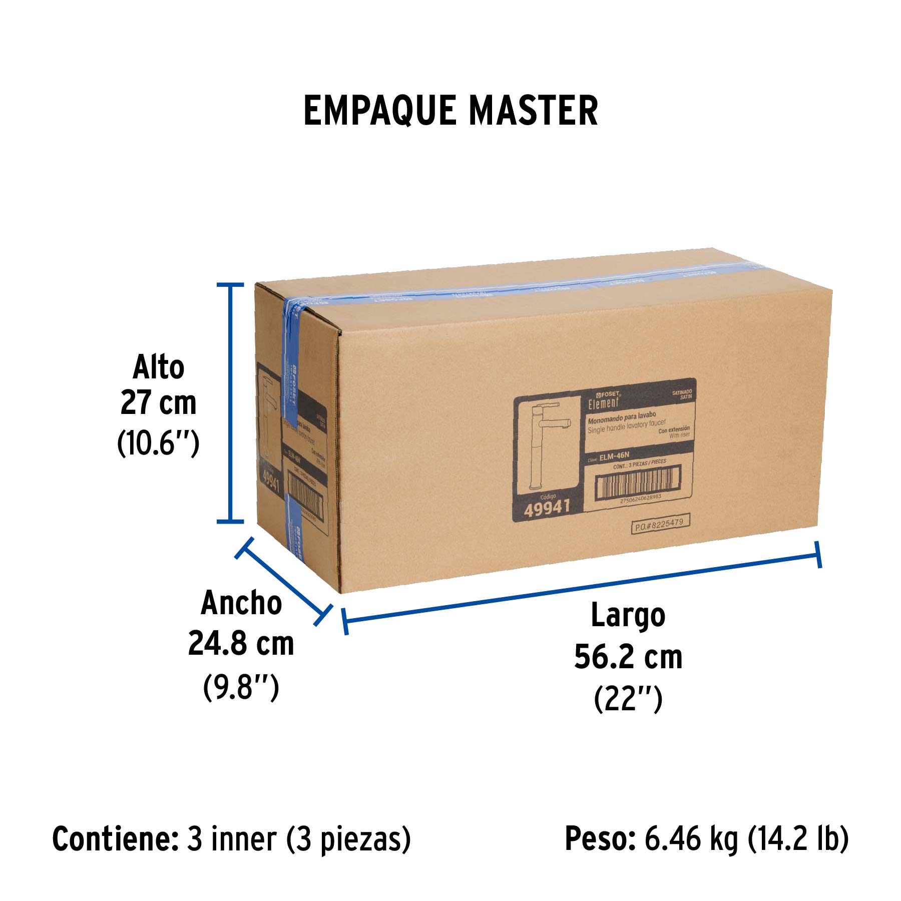 Monomando alto satín para lavabo, FOSET ELEMENT - Empaque