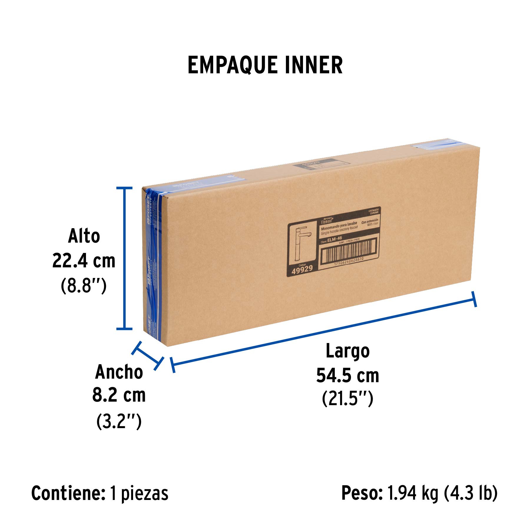 Monomando alto cromo para lavabo, FOSET ELEMENT - Empaque