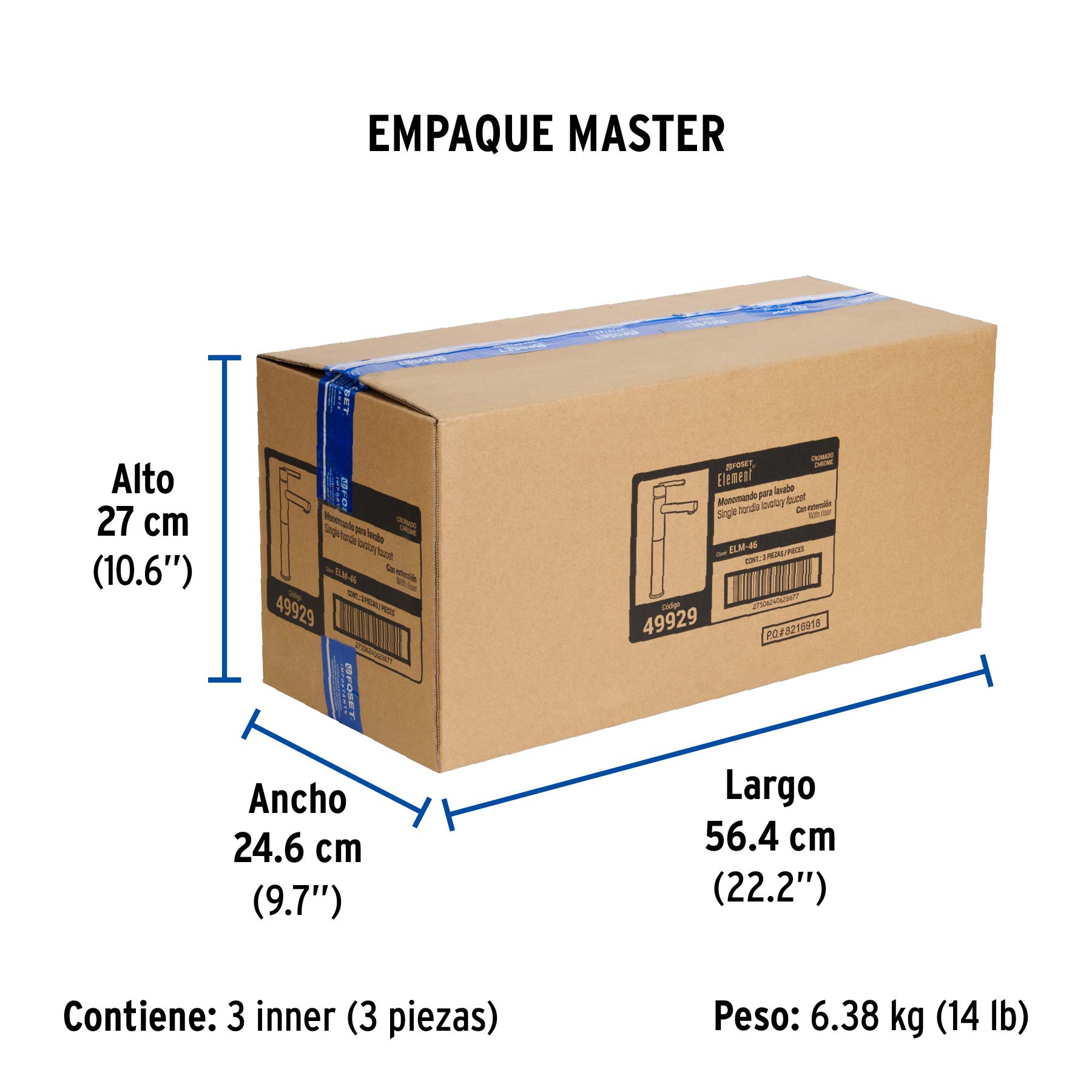 Monomando alto cromo para lavabo, FOSET ELEMENT - Empaque
