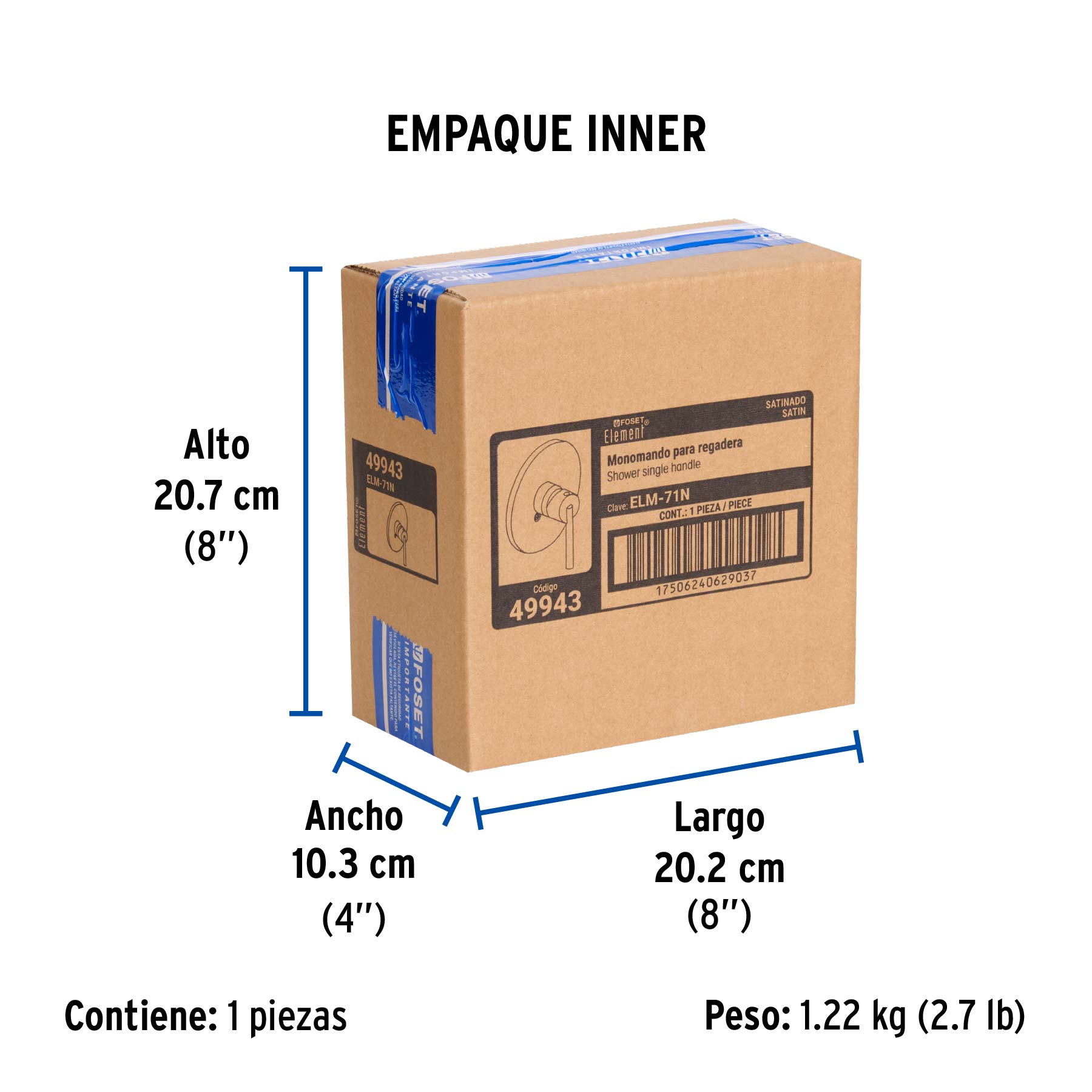 Monomando para regadera, satín, ELEMENT - Empaque