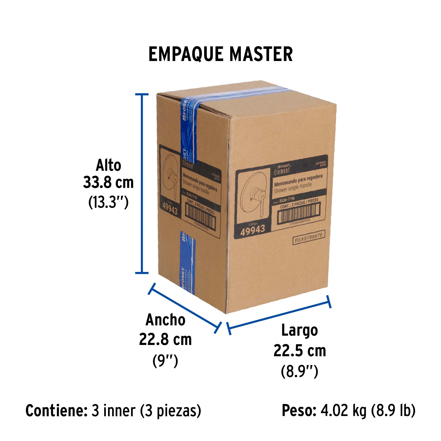 Monomando para regadera, satín, ELEMENT - Empaque