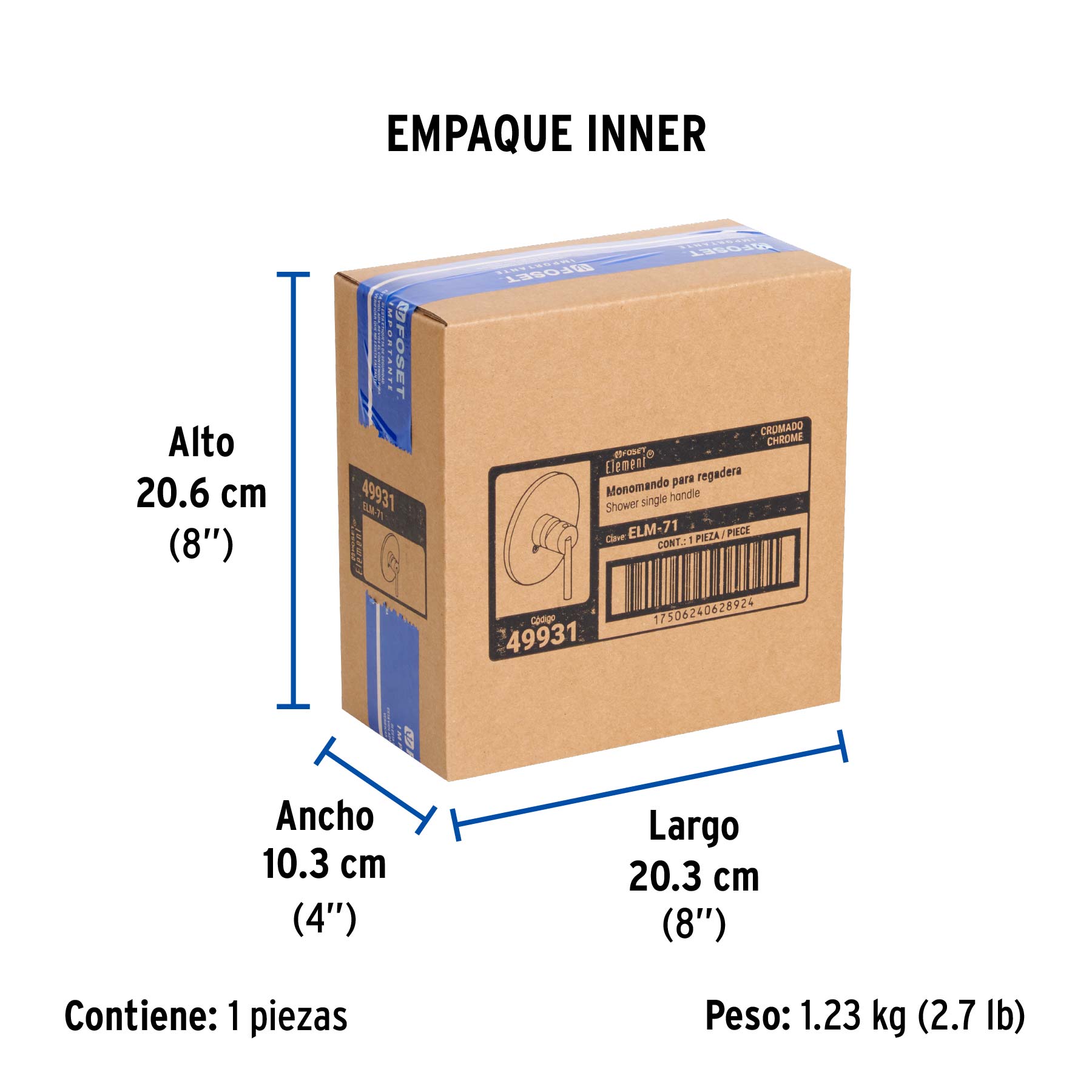 Monomando para regadera, cromo, ELEMENT - Empaque