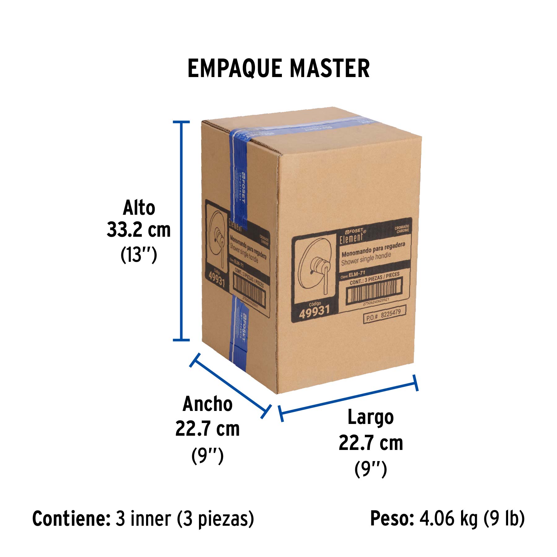 Monomando para regadera, cromo, ELEMENT - Empaque