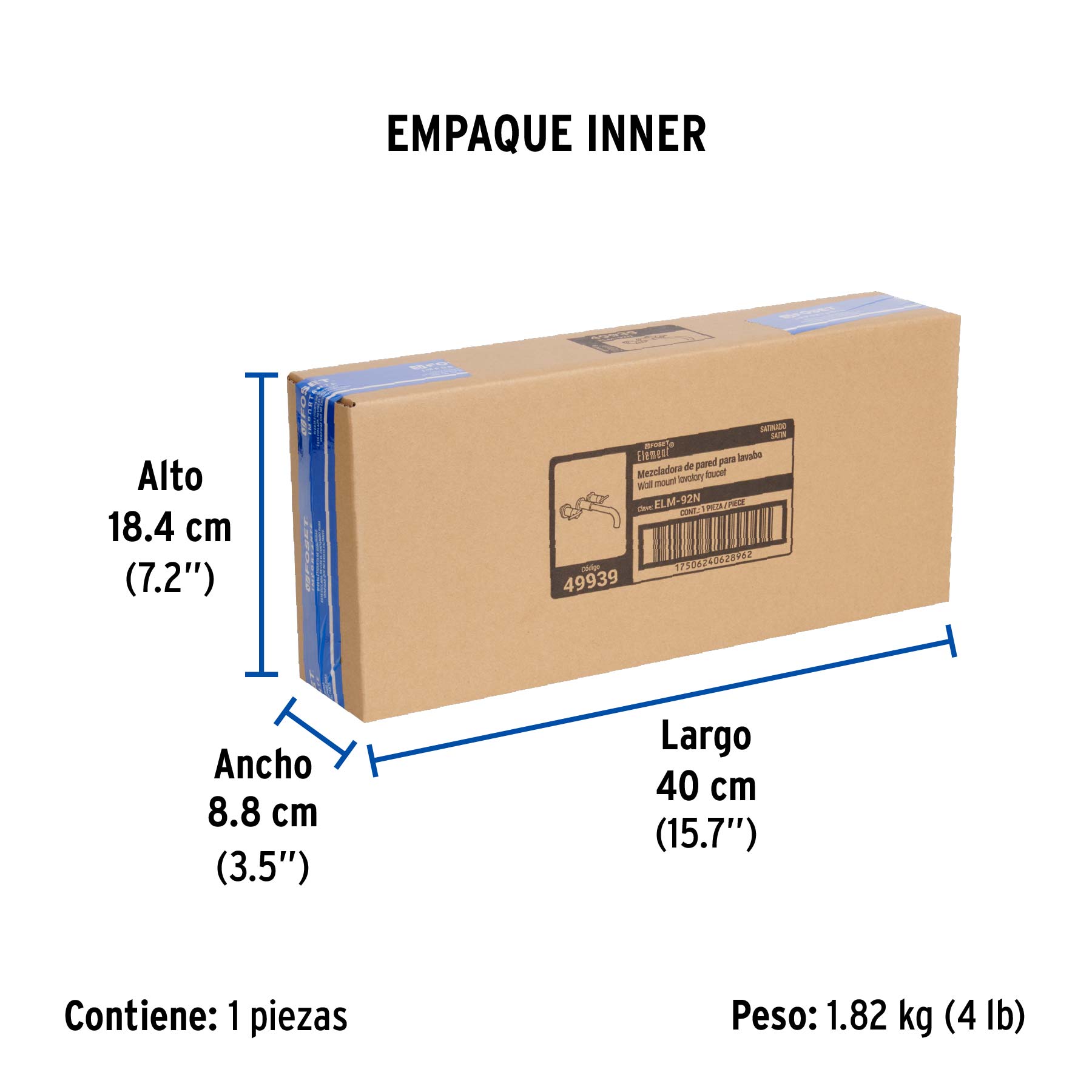 Mezcladora satín de pared para lavabo, FOSET ELEMENT - Empaque