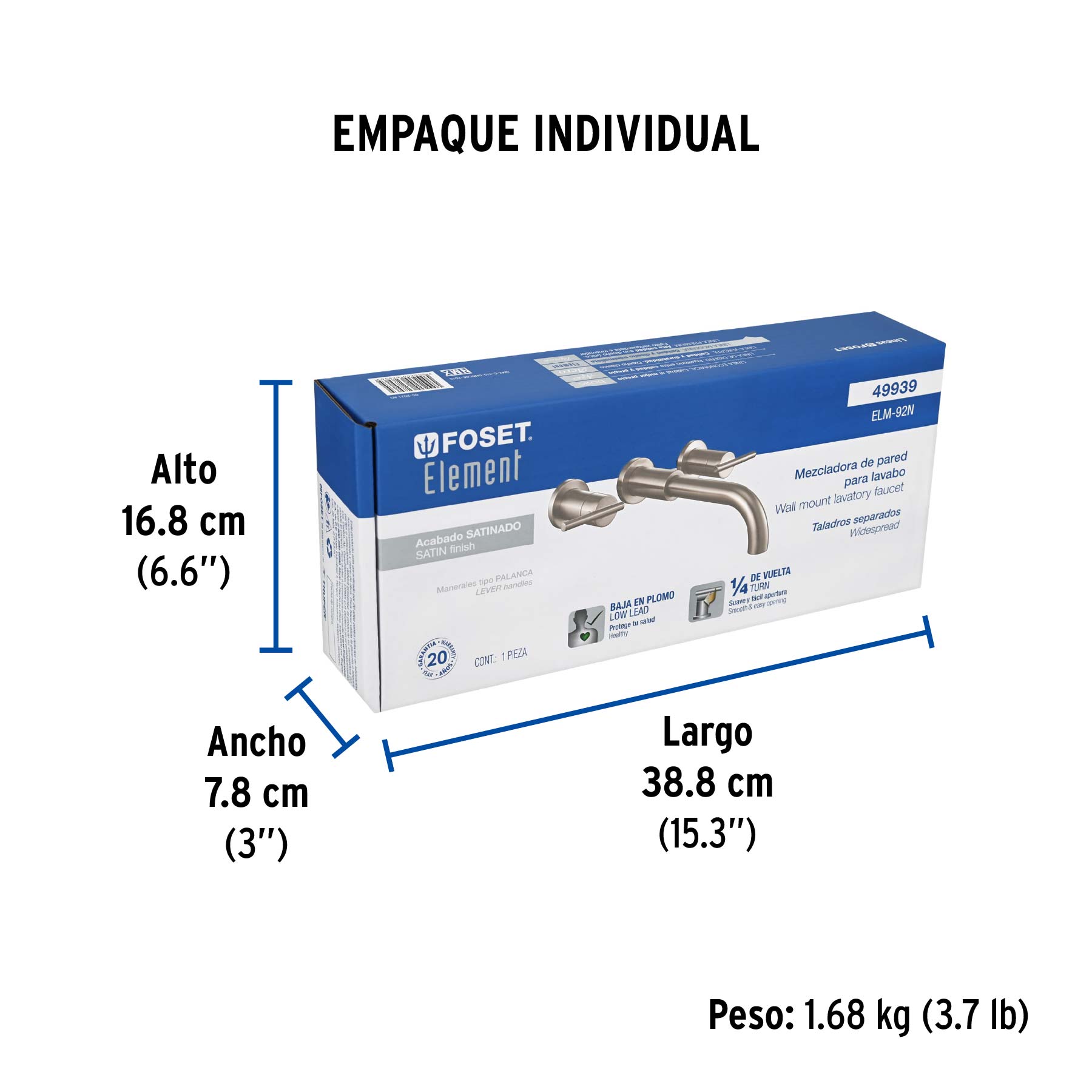 Mezcladora satín de pared para lavabo, FOSET ELEMENT - Empaque