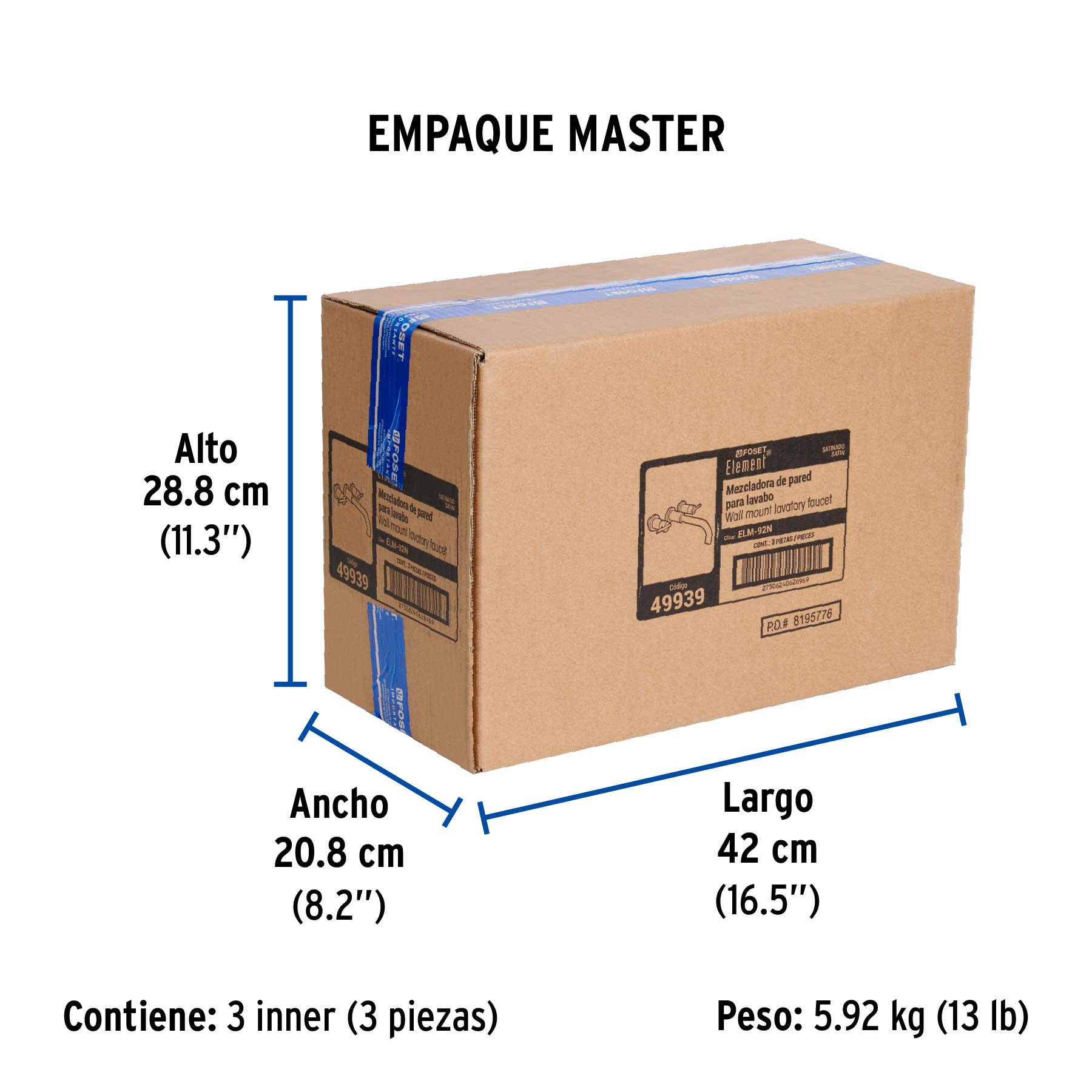 Mezcladora satín de pared para lavabo, FOSET ELEMENT - Empaque