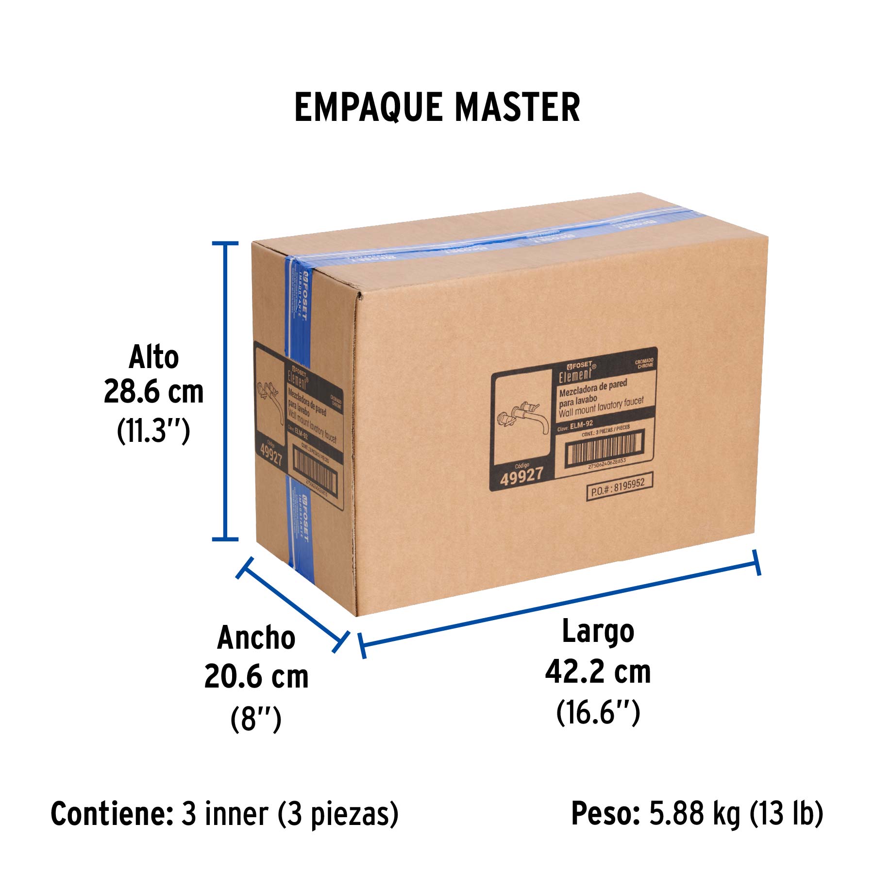 Mezcladora cromo de pared para lavabo, FOSET ELEMENT - Empaque