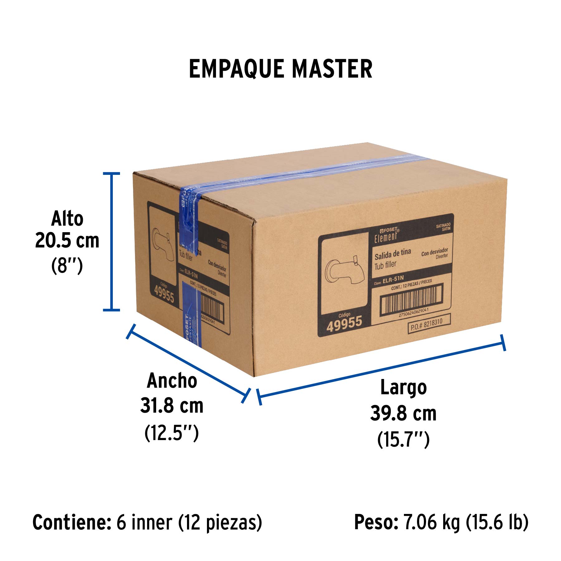 Salida de tina con desviador, satín, FOSET ELEMENT - Empaque