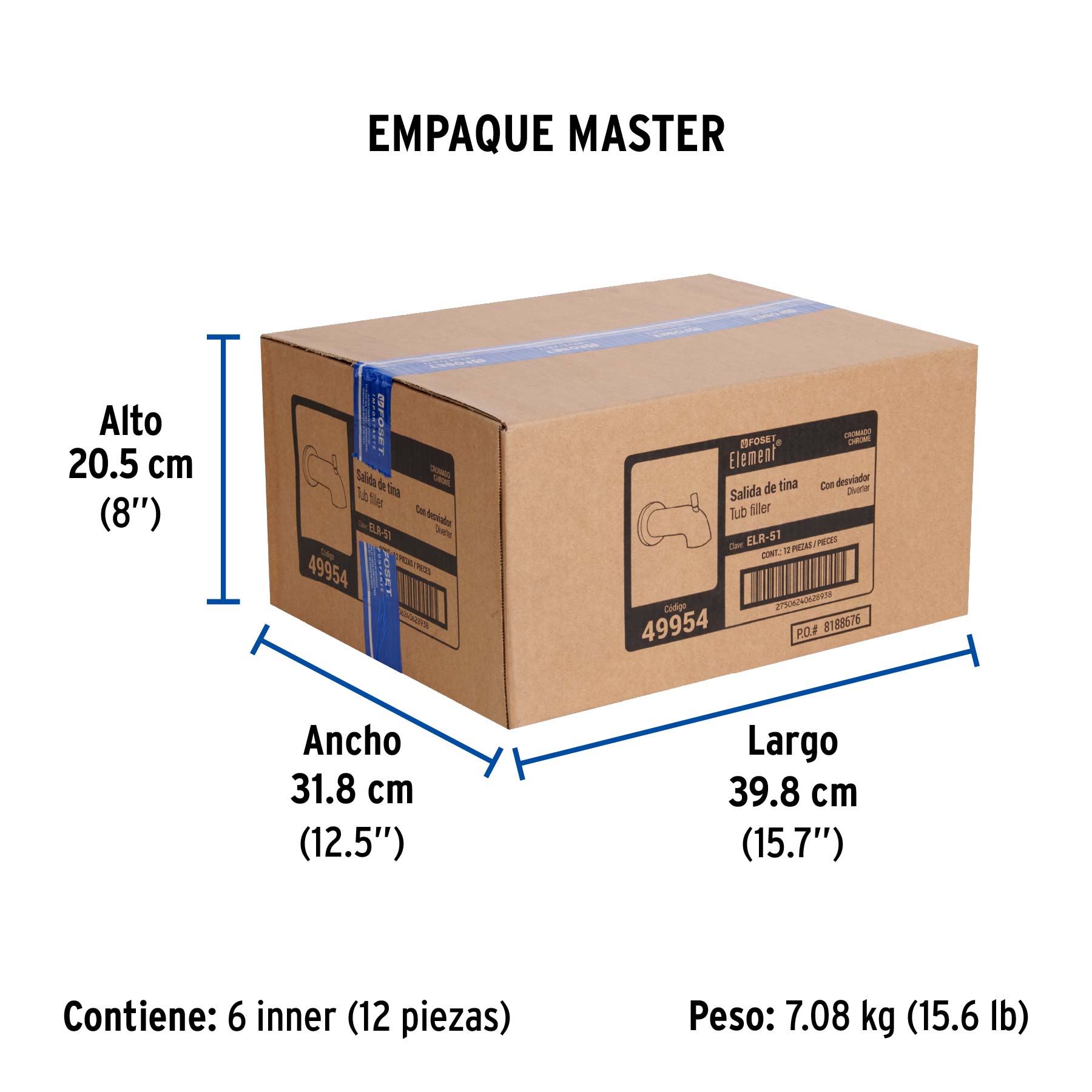 Salida de tina con desviador, cromo, FOSET ELEMENT - Empaque