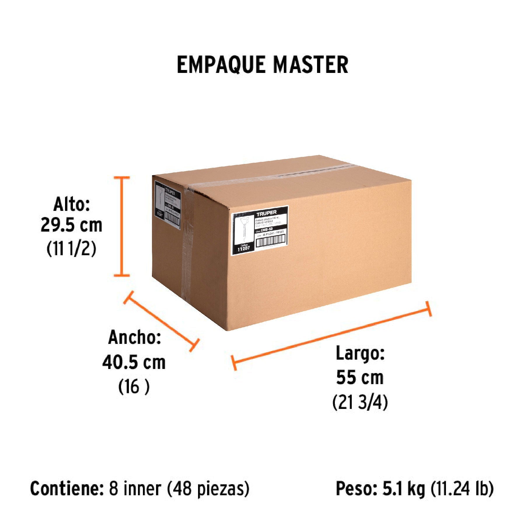 Embudo plástico 500 ml, cuello flexible con filtro, TRUPER - Empaque
