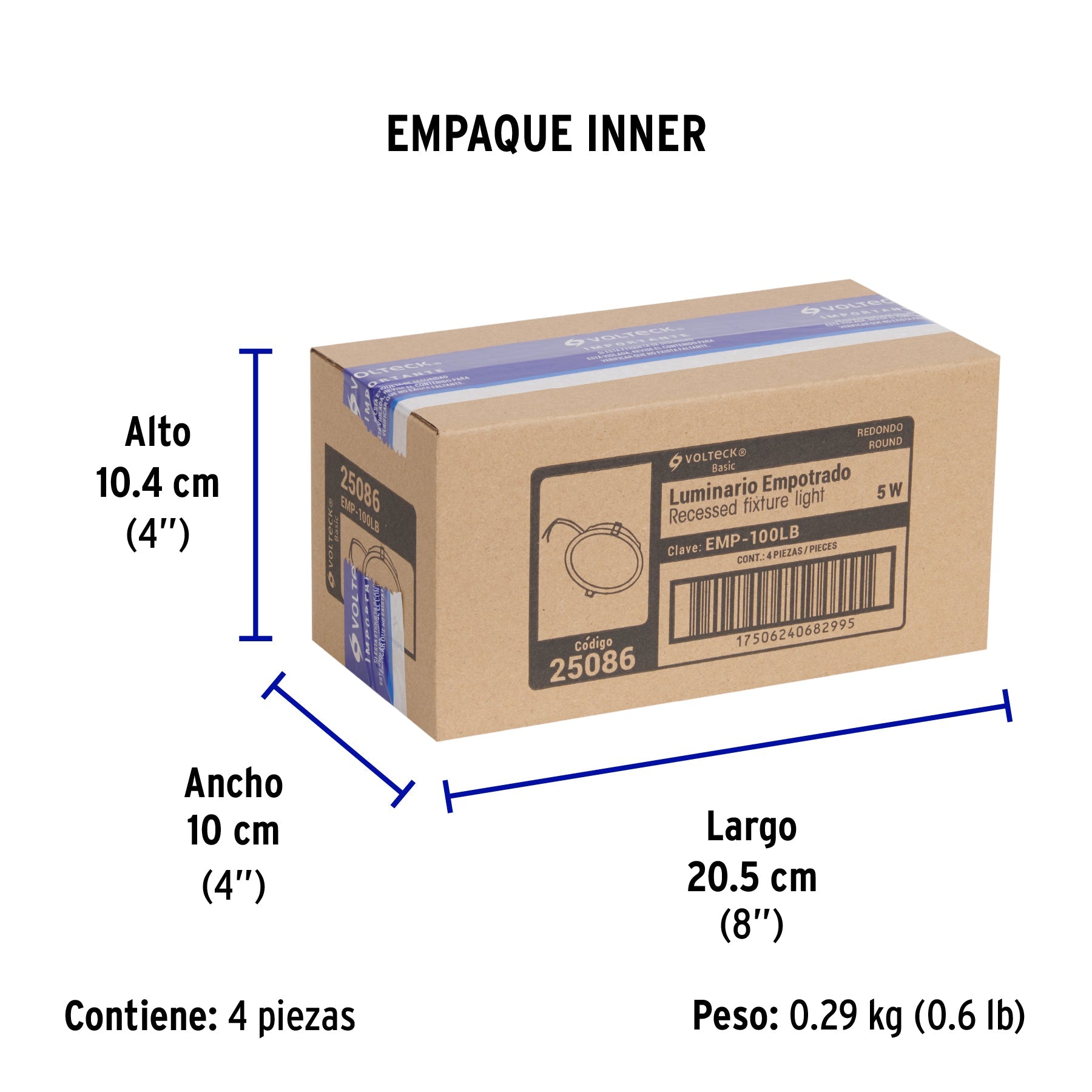 Luminario LED empotrable 5 W 6500 K, redondo, VOLTECK BASIC - Empaque