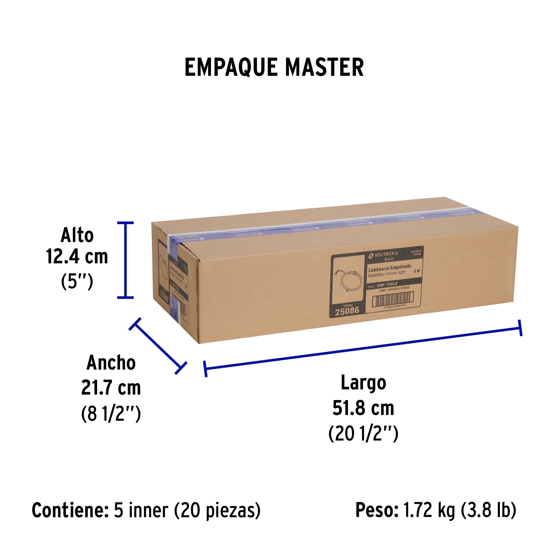 Luminario LED empotrable 5 W 6500 K, redondo, VOLTECK BASIC - Empaque