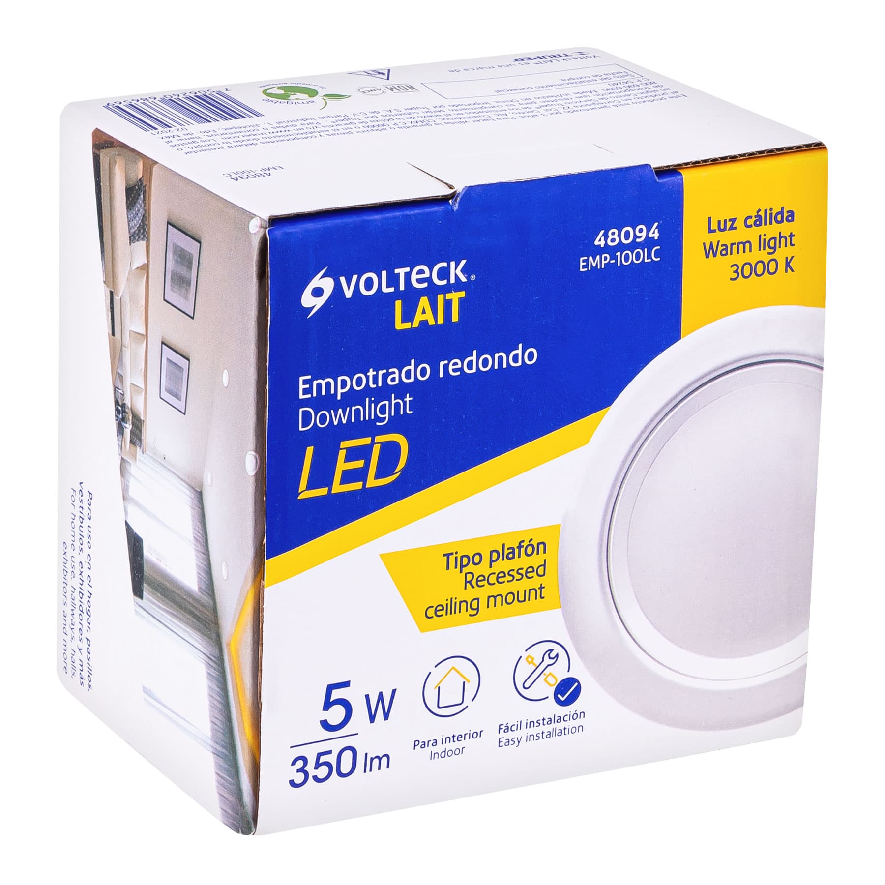 Luminario LED empotrable 5 W 3000 K, redondo, VOLTECK
