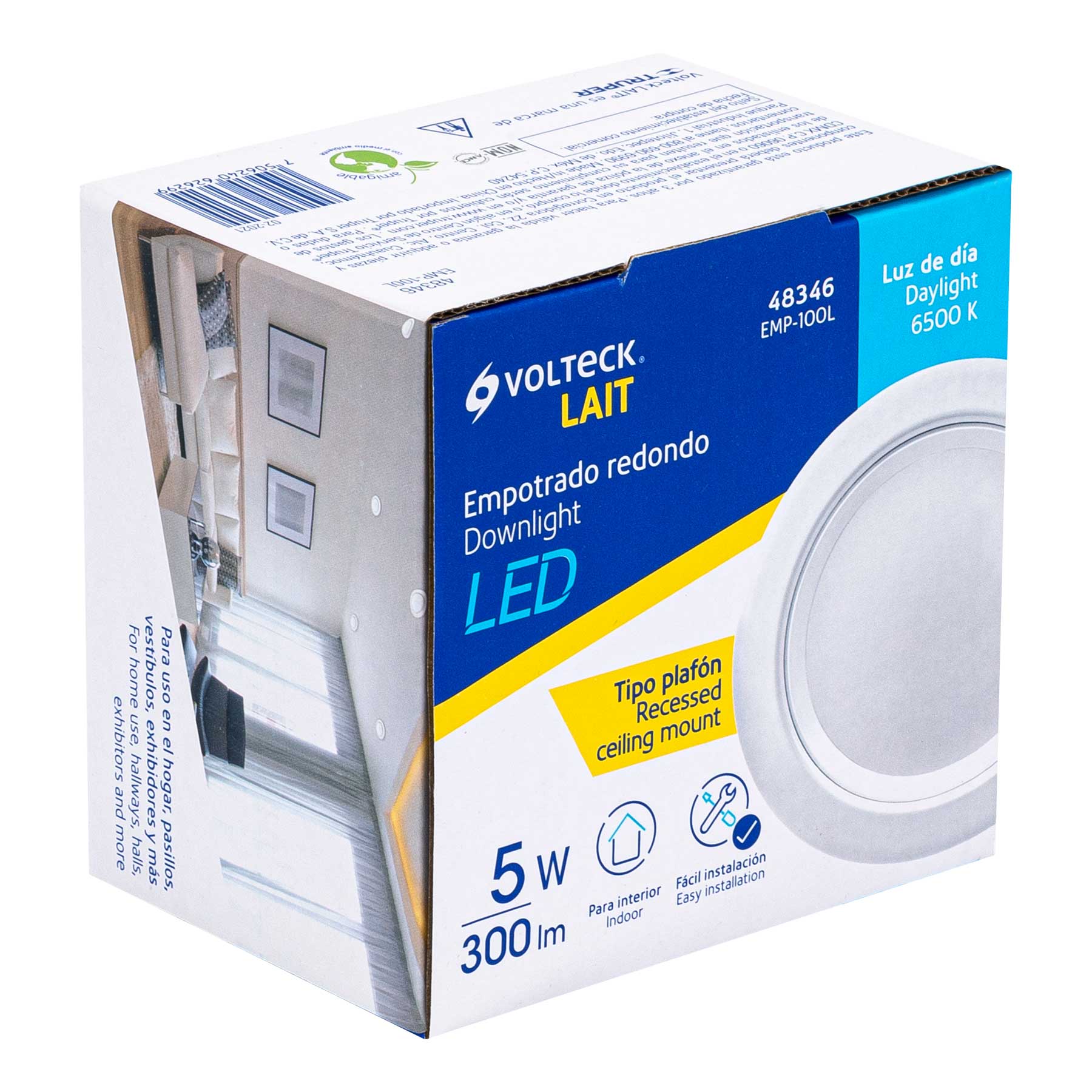 Luminario LED empotrable 5 W 6500 K, redondo, VOLTECK