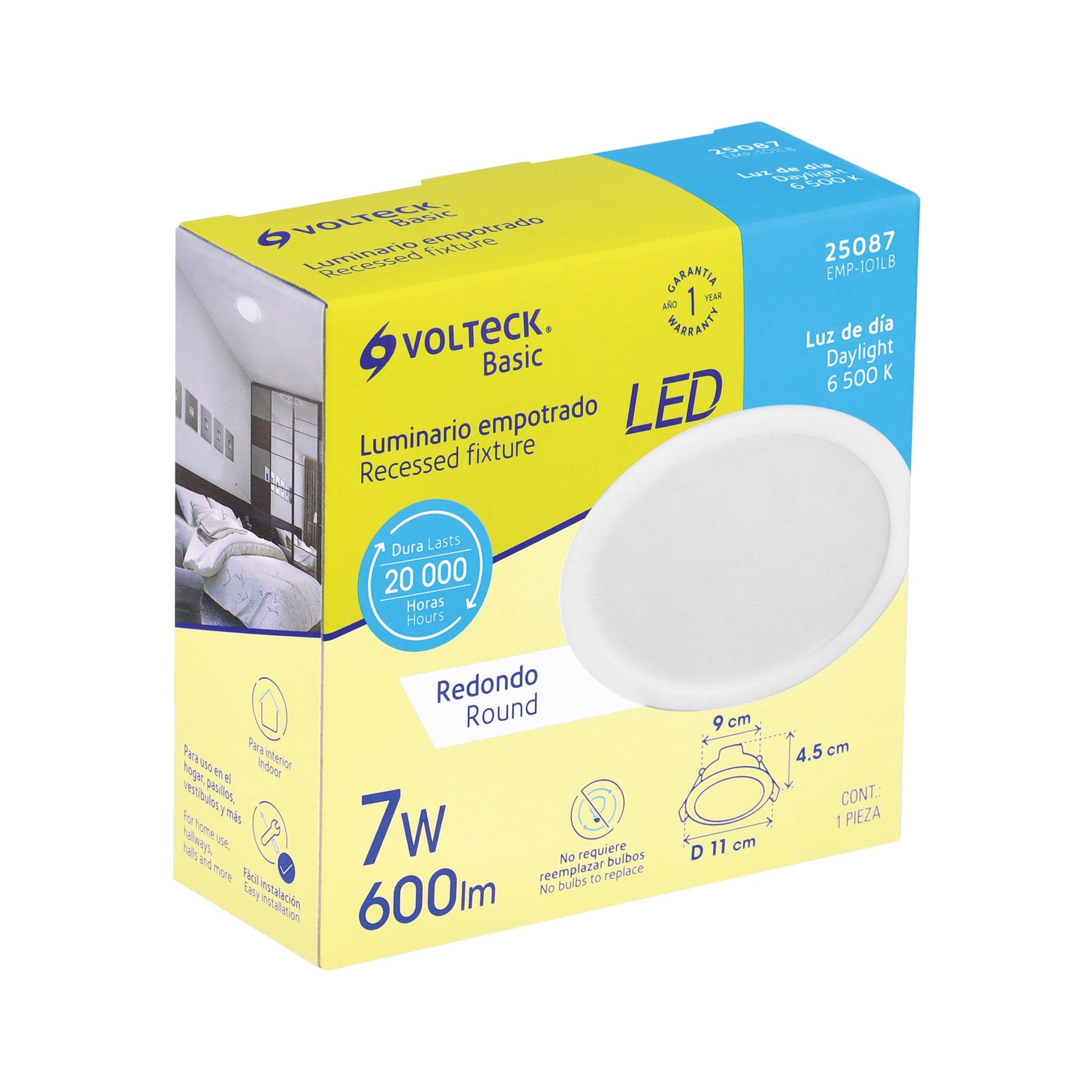 Luminario LED empotrable 7 W 6500 K, redondo, VOLTECK BASIC