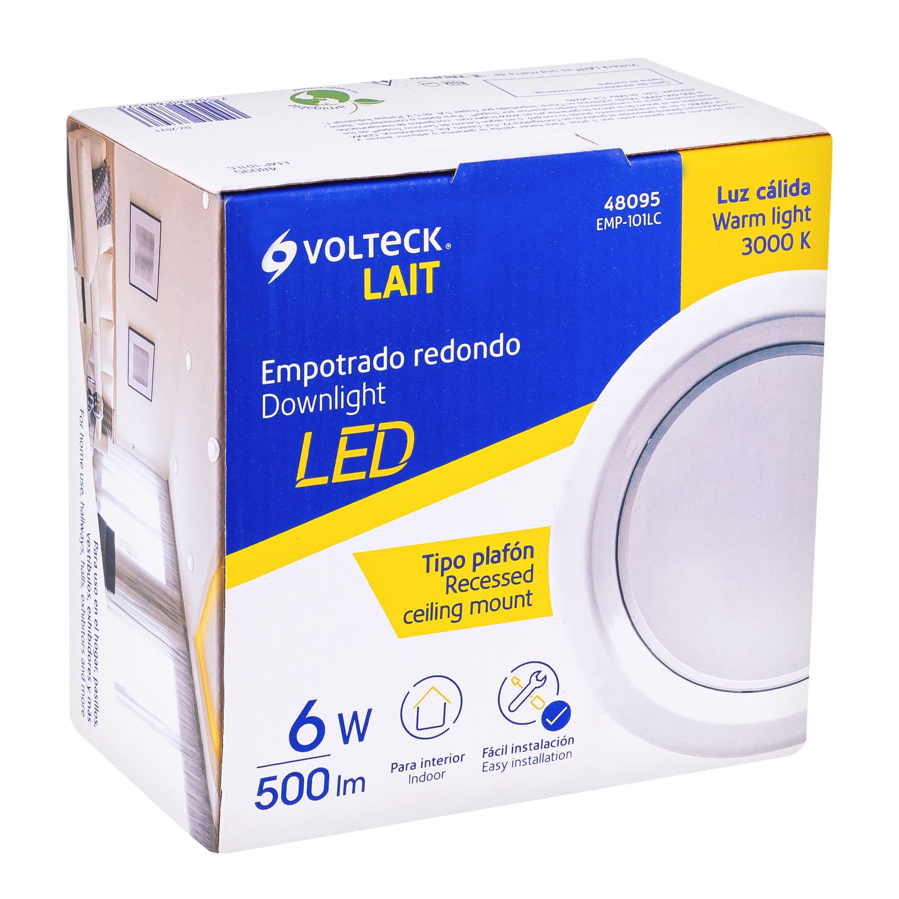Luminario LED empotrable 6 W 3000 K, redondo, VOLTECK