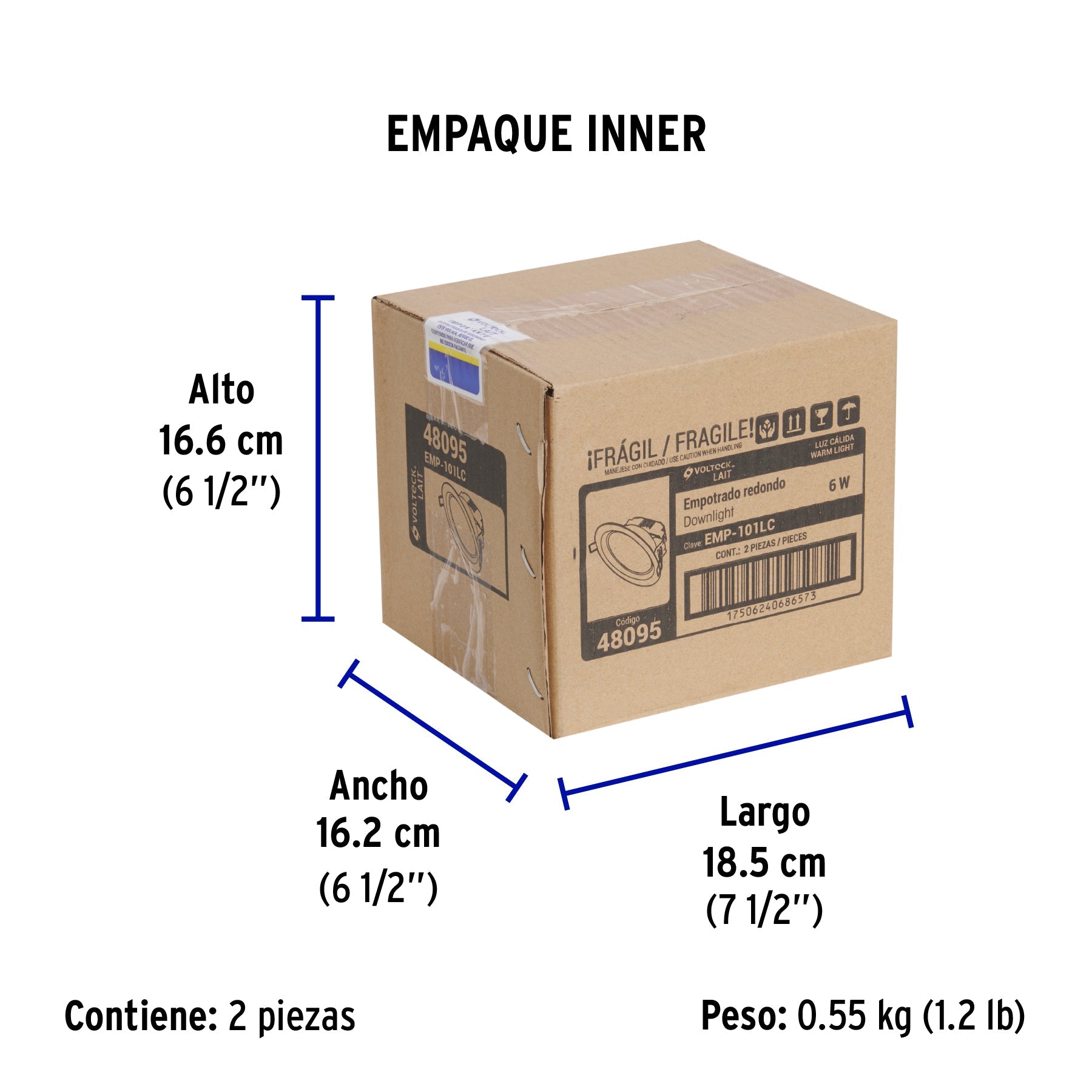 Luminario LED empotrable 6 W 3000 K, redondo, VOLTECK - Empaque