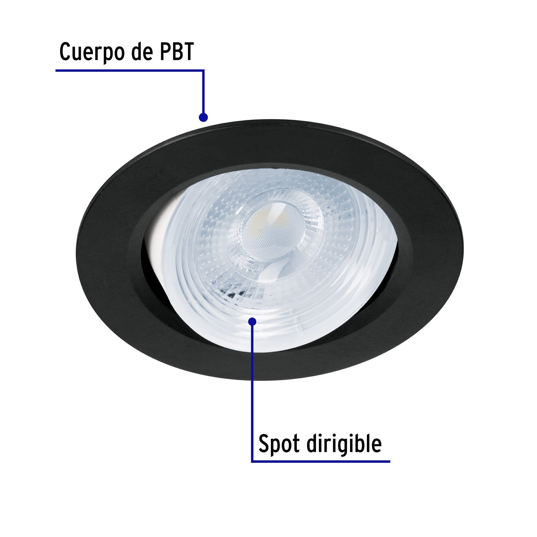 Luminario LED empotrable 5W 6500K, redondo, negro, VOLTECK