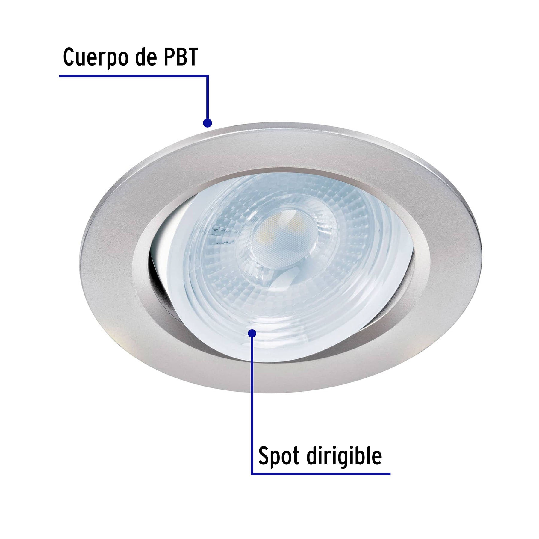 Luminario LED empotrable 5W 6500K, redondo, cromo, VOLTECK