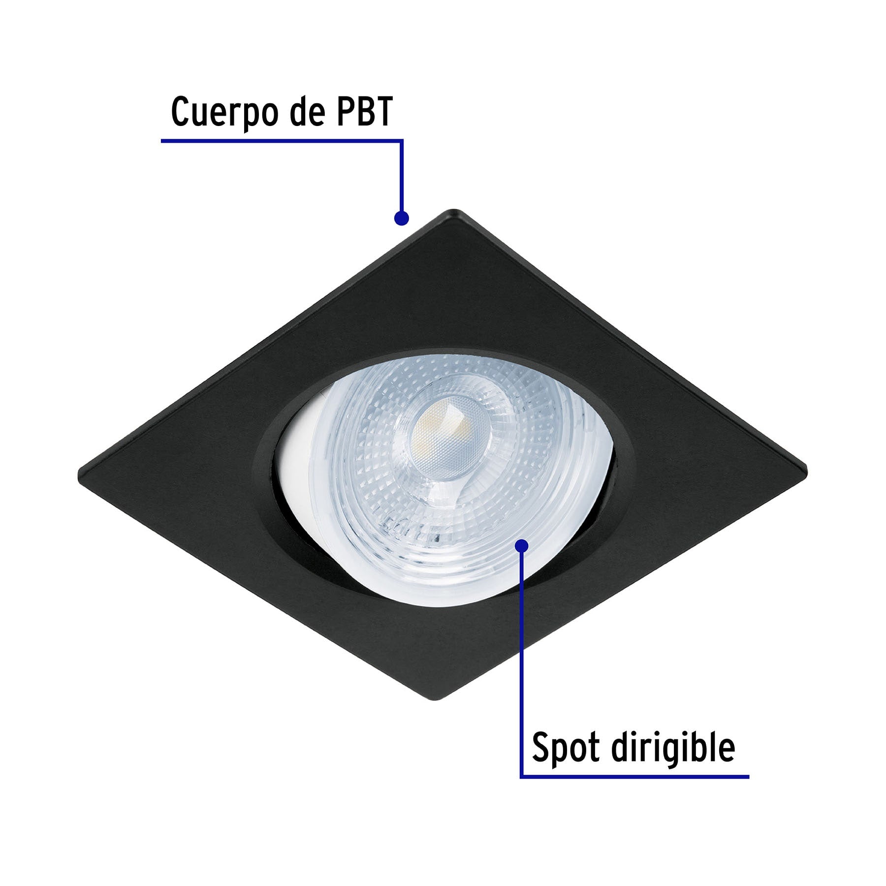Luminario LED empotrable 5W 6500K, cuadrado, negro, VOLTECK