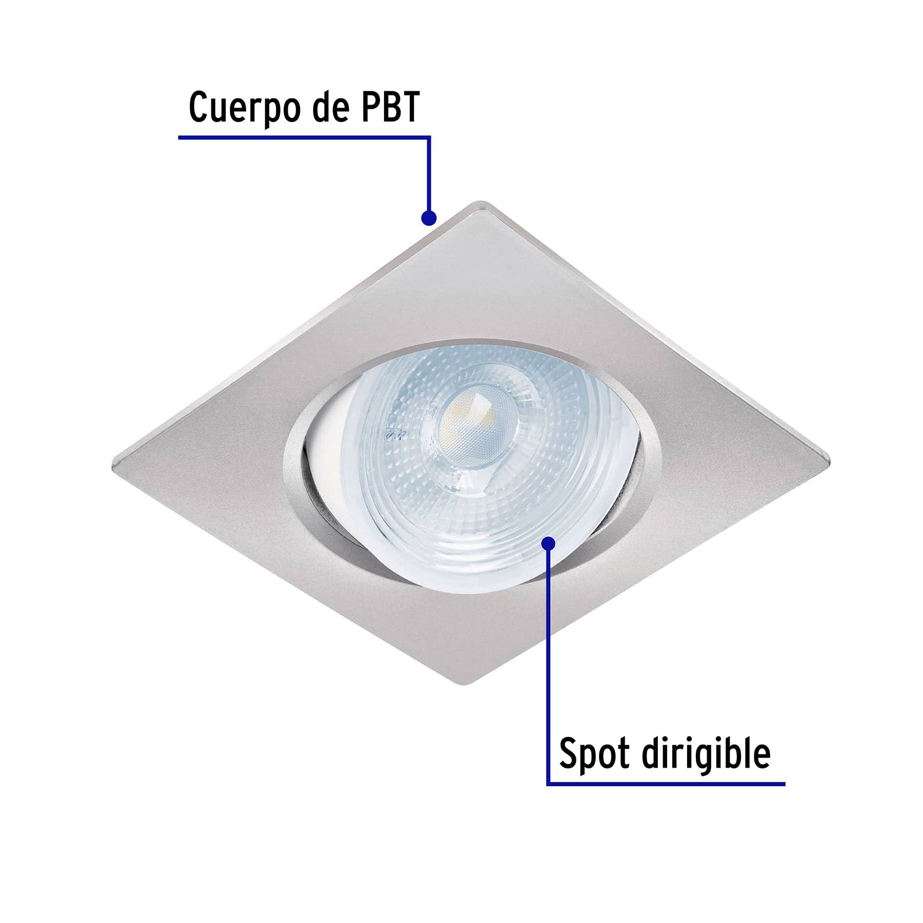 Luminario LED empotrable 5W 6500K, cuadrado, cromo, VOLTECK