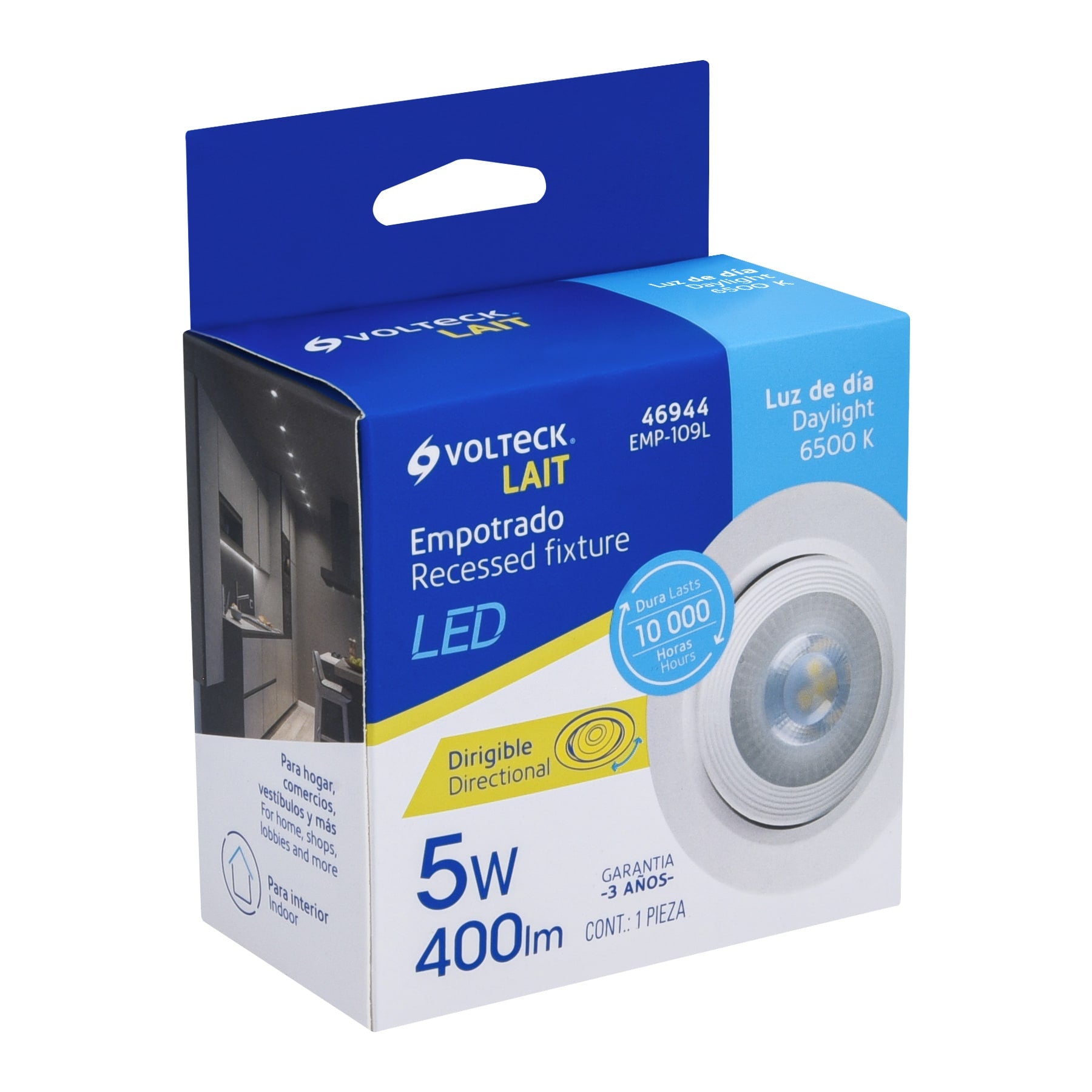 Luminario LED empotrable 5W 6500K, redondo, blanco, VOLTECK