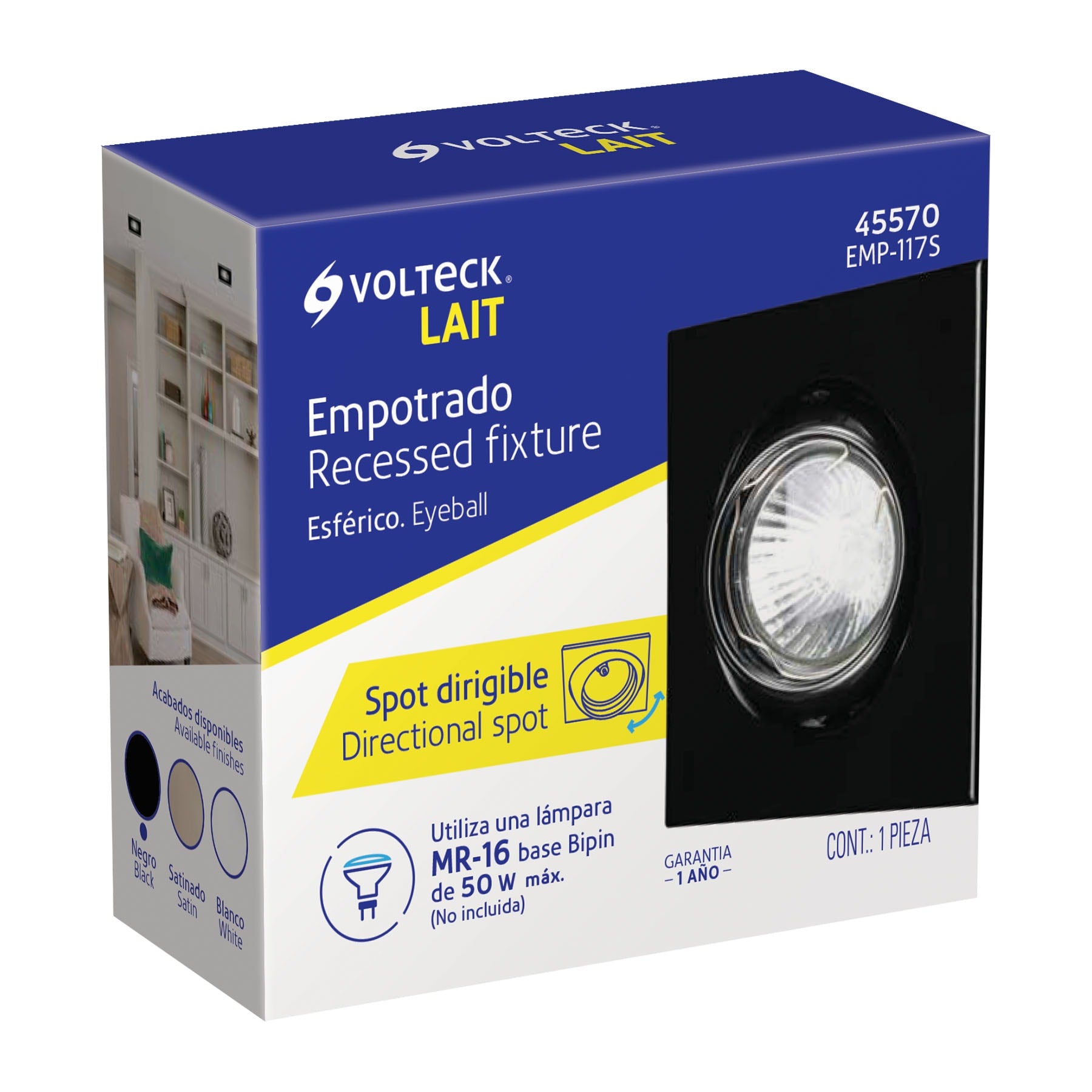 Luminario cuadrado negro spot esférico, lámpara no incluida
