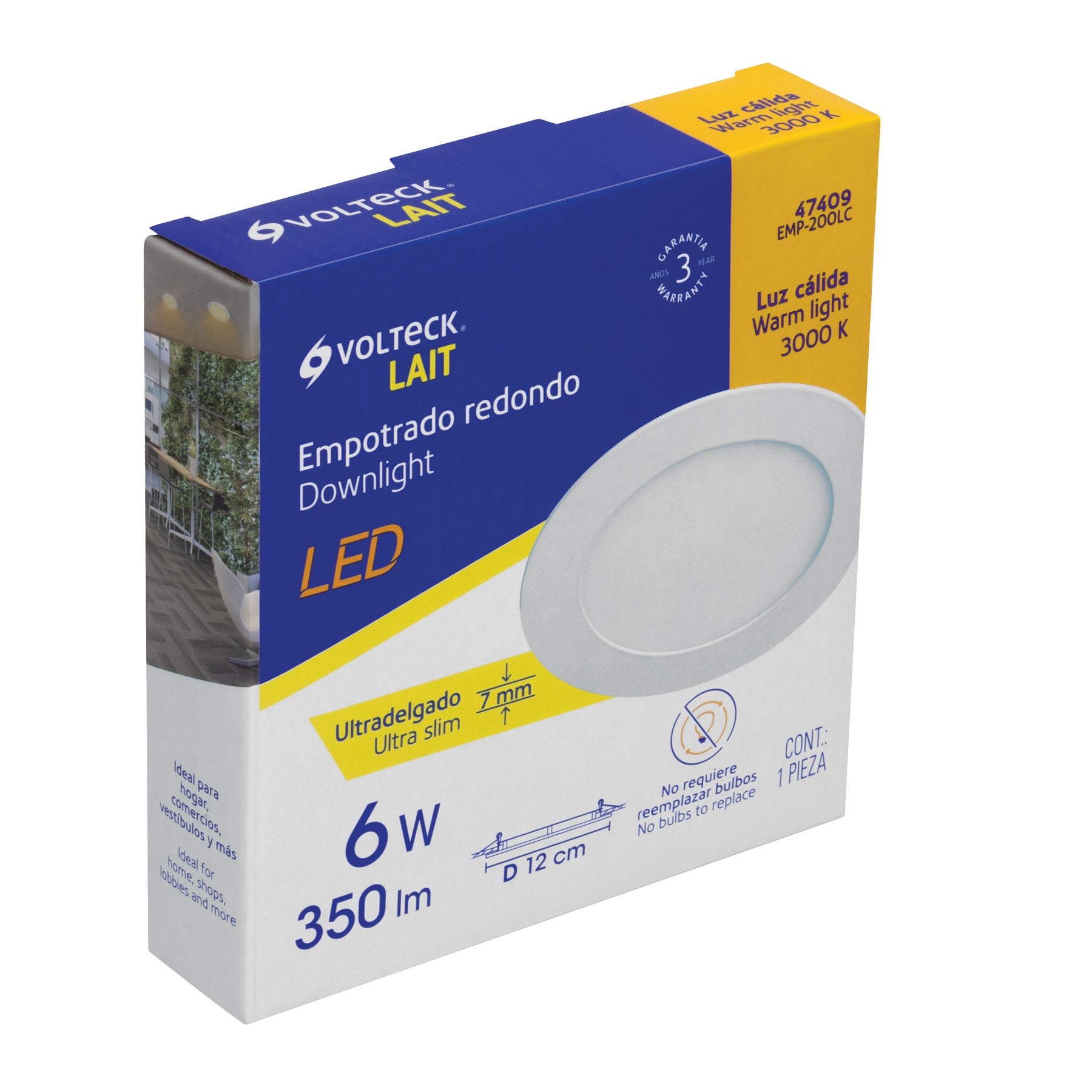 Luminario LED plafón 6W 3000K ultradelgado redondo, VOLTECK