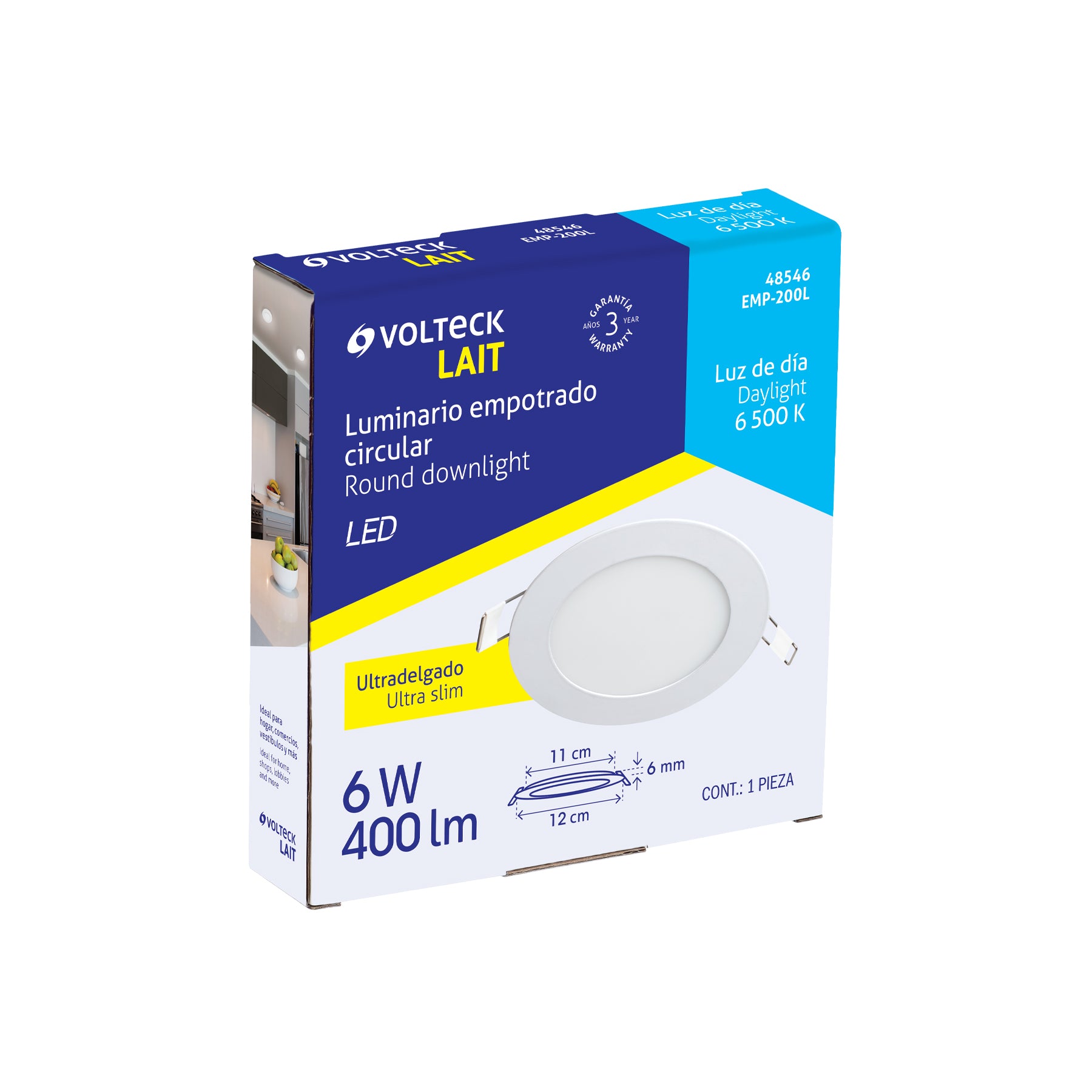 Luminario LED plafón 6W 6500K ultradelgado redondo, VOLTECK