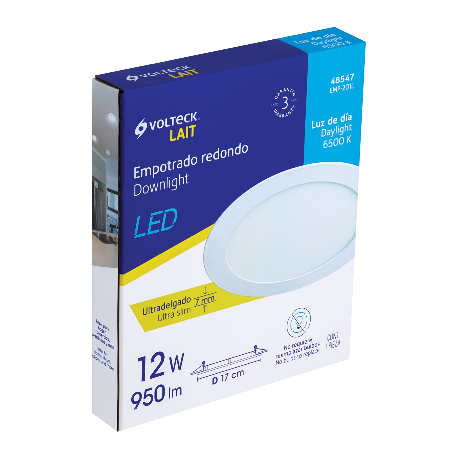 Luminario LED plafón 12W 6500K ultradelgado redondo, VOLTECK
