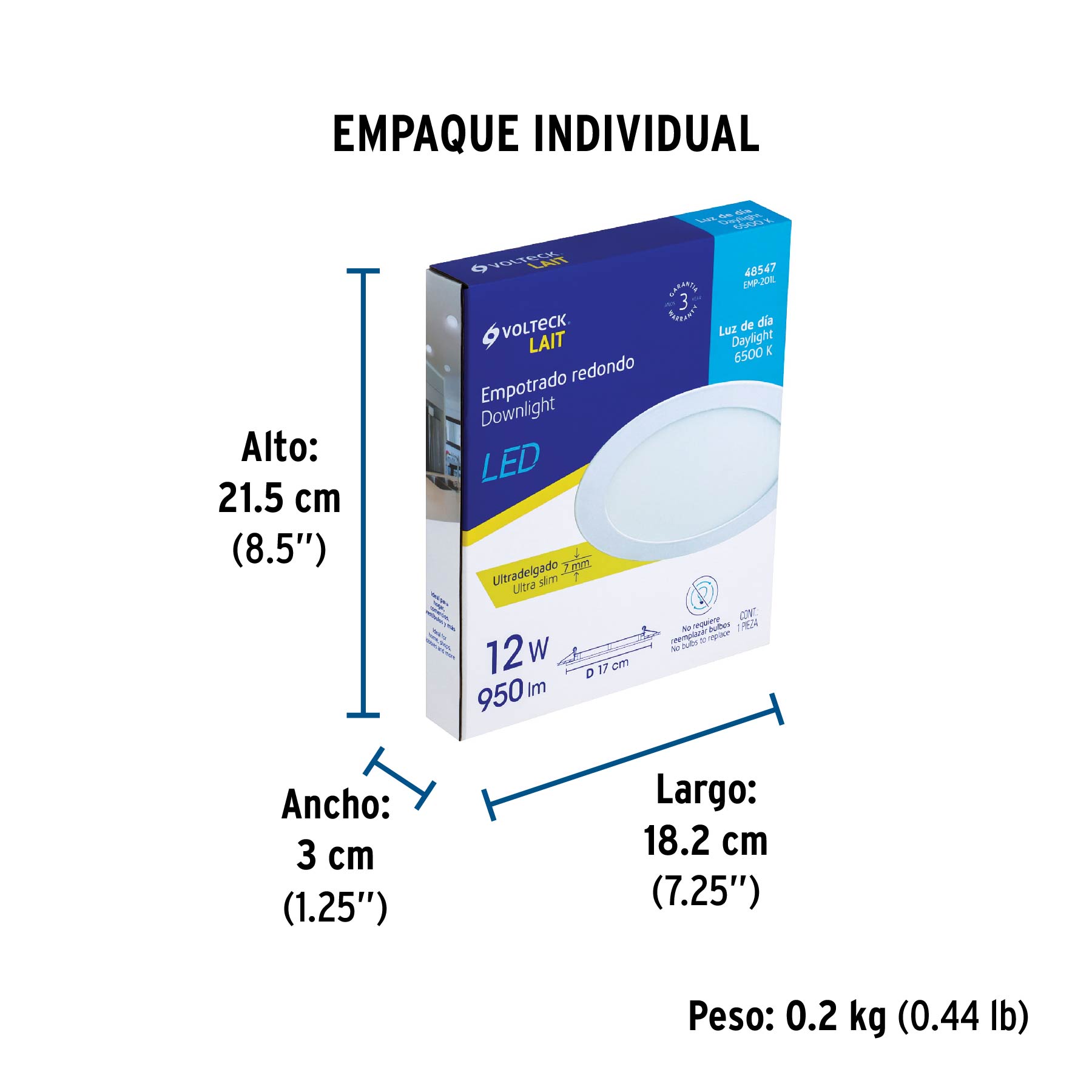 Luminario LED plafón 12W 6500K ultradelgado redondo, VOLTECK - Empaque