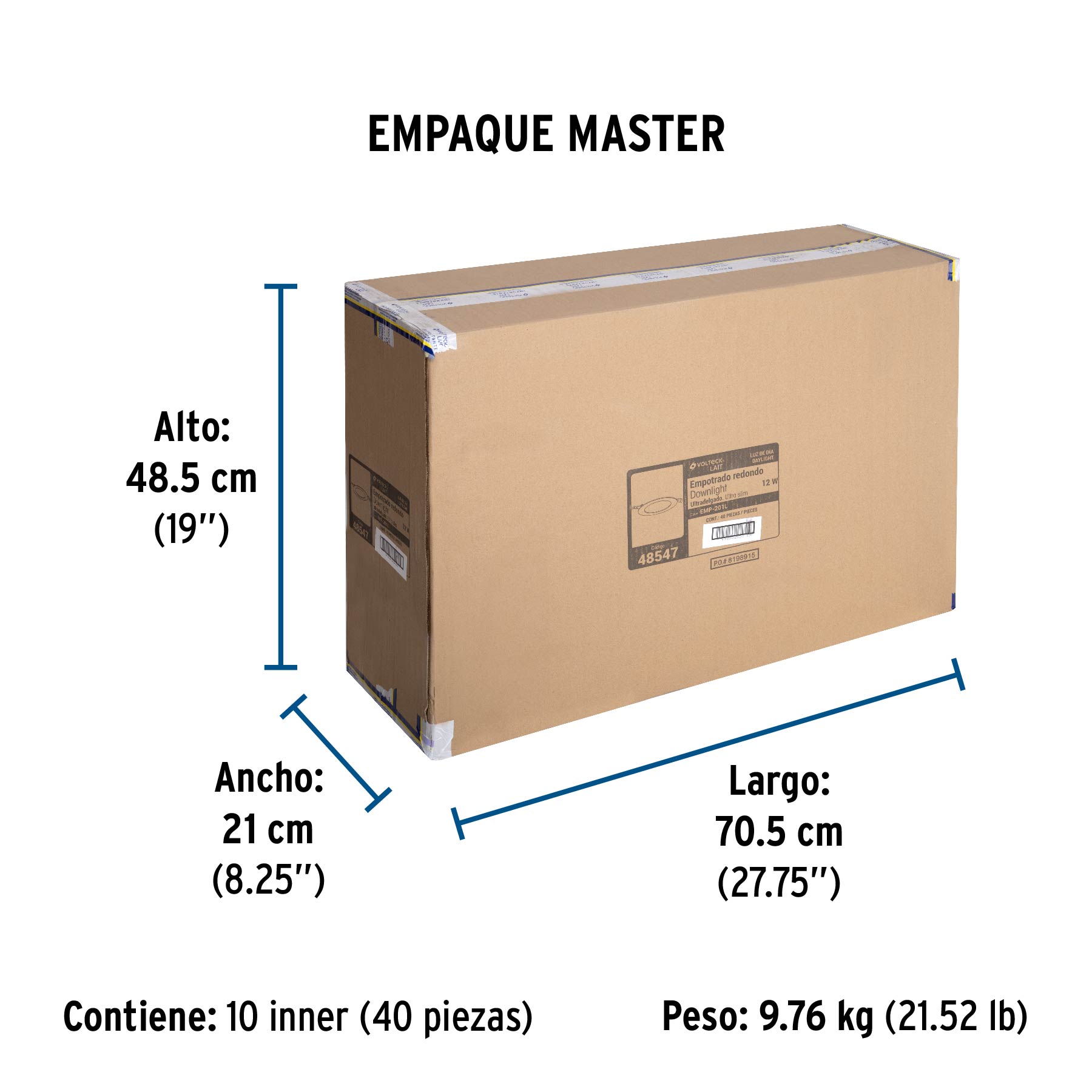 Luminario LED plafón 12W 6500K ultradelgado redondo, VOLTECK - Empaque