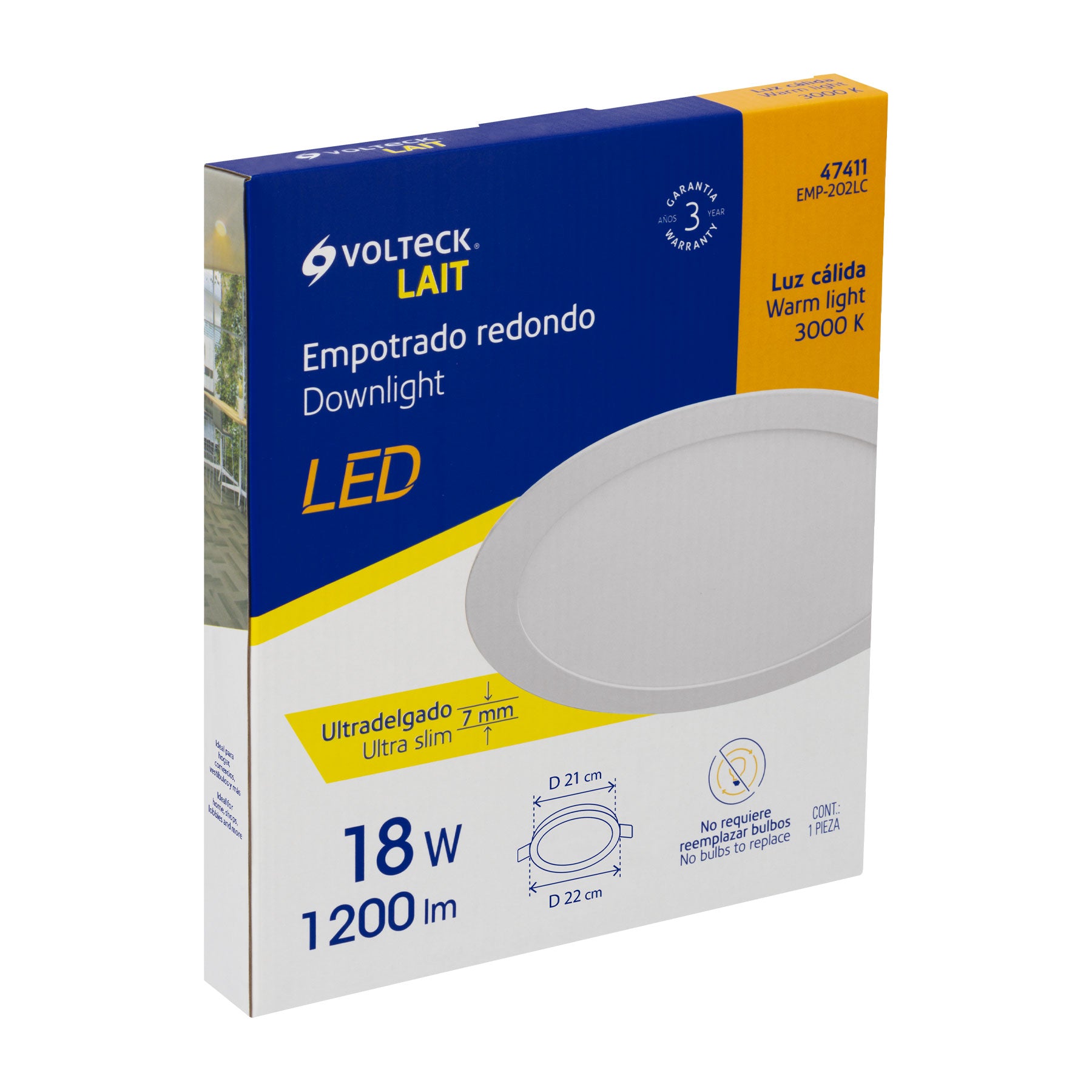 Luminario LED plafón 18W 3000K ultradelgado redondo, VOLTECK
