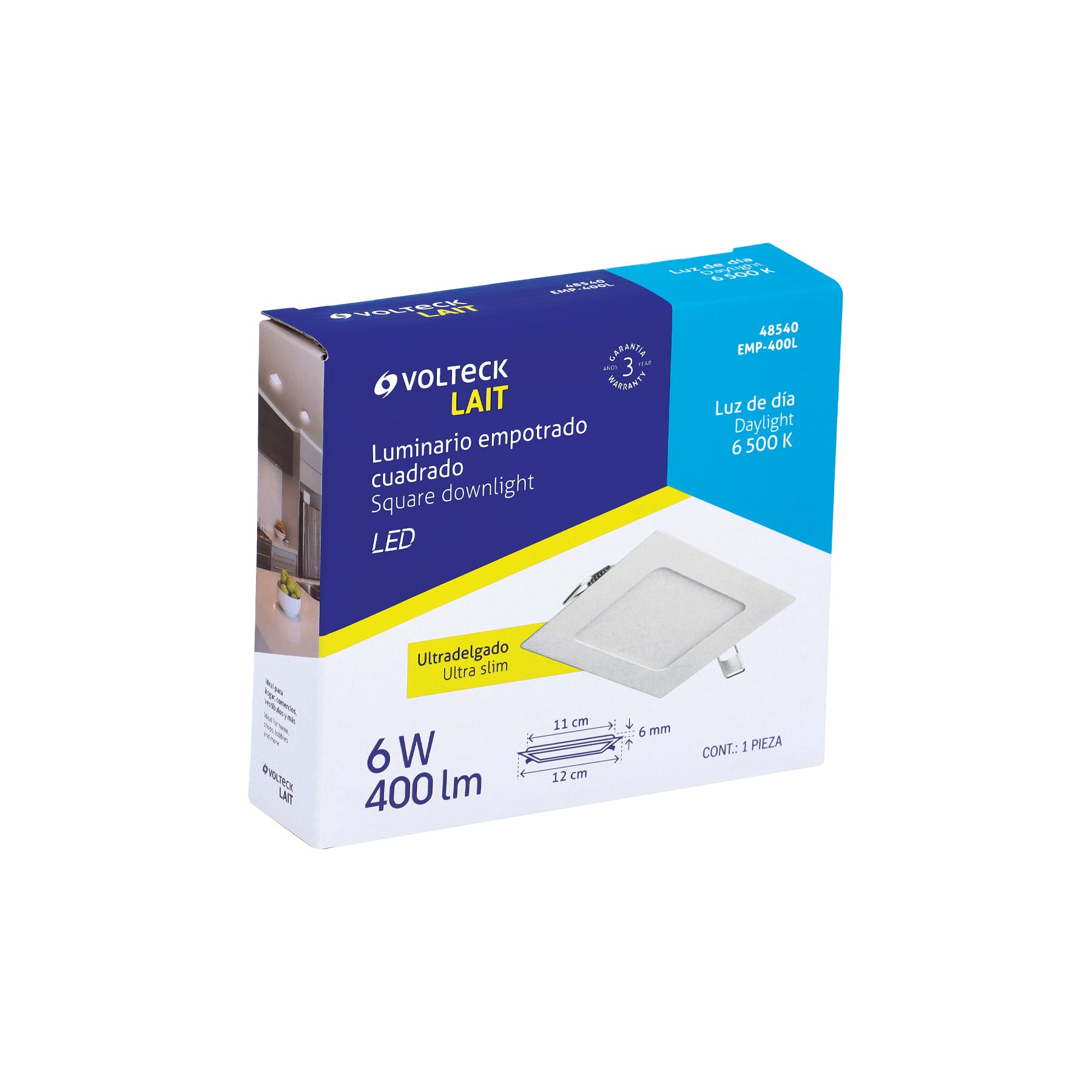 Luminario LED plafón 6W 6500K ultradelgado cuadrado VOLTECK