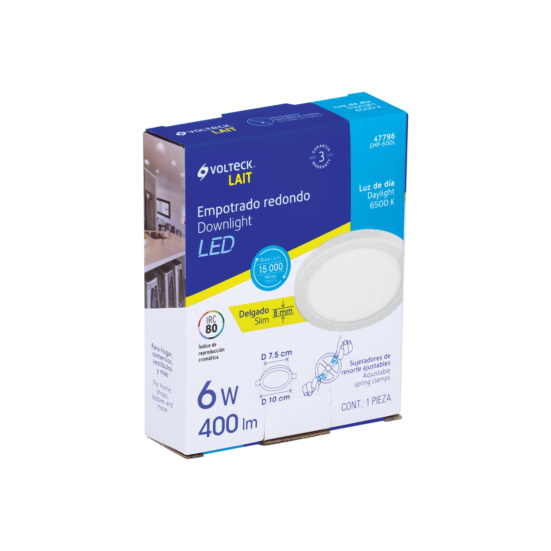 Luminario LED plafón 6W 6500K, ajustable, redondo, VOLTECK