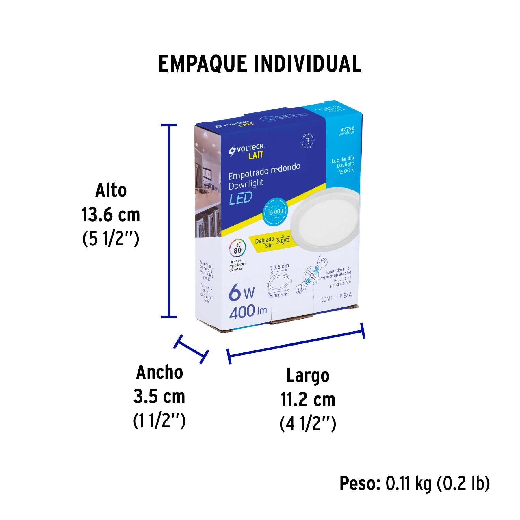 Luminario LED plafón 6W 6500K, ajustable, redondo, VOLTECK - Empaque
