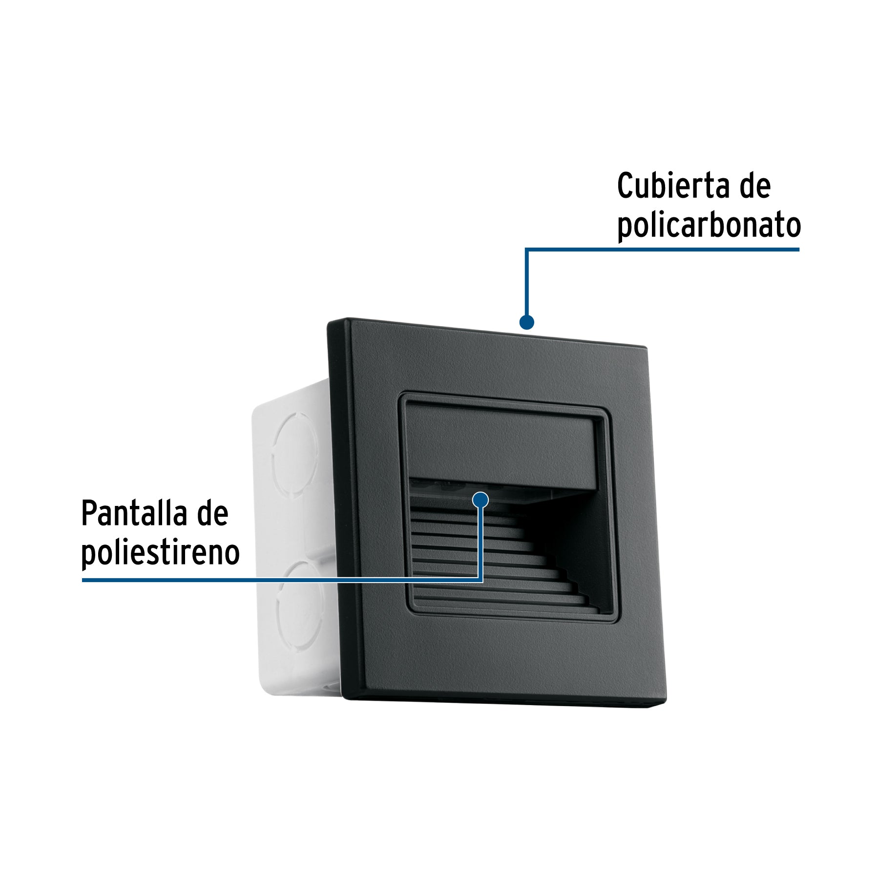 Luminario LED empotrable de cortesía 1W 3000K, negro VOLTECK