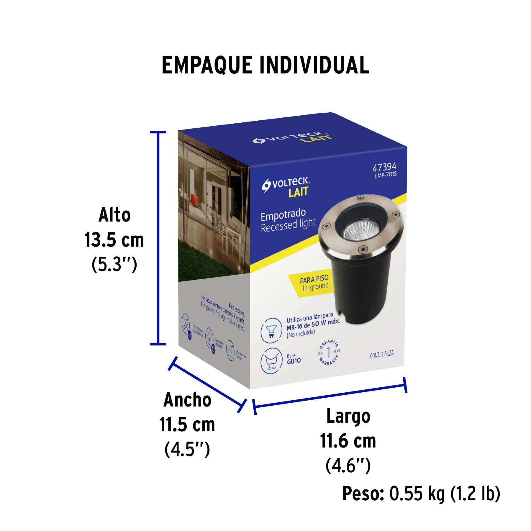 Luminario para exterior empotrado en piso para MR16 GU10 - Empaque