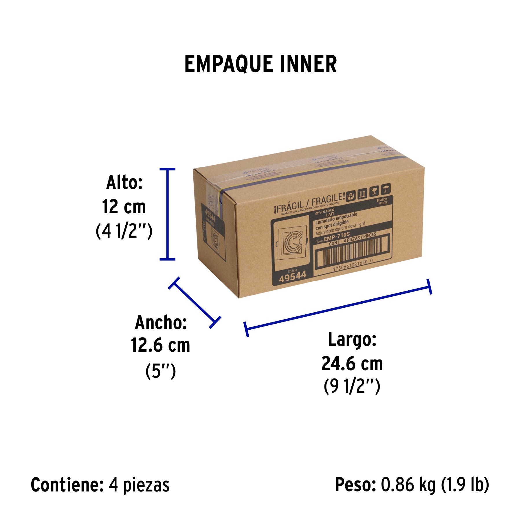 Luminario empotrable con 1 spot dirigible, blanco, VOLTECK - Empaque