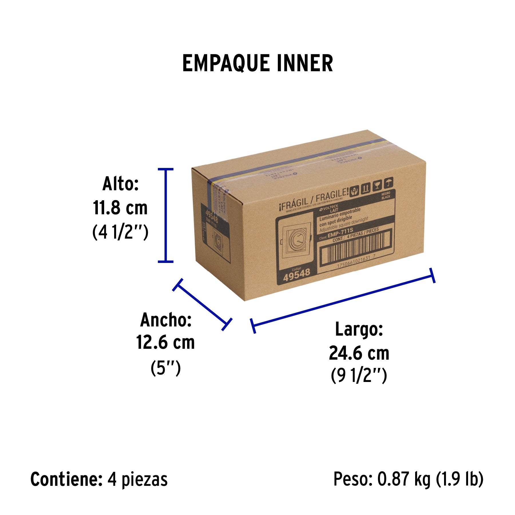 Luminario empotrable con 1 spot dirigible, negro, VOLTECK - Empaque