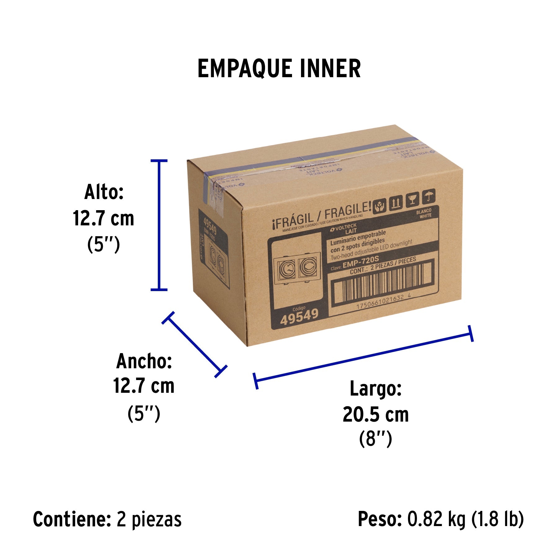 Luminario empotrable con 2 spots dirigibles, blanco, VOLTECK - Empaque